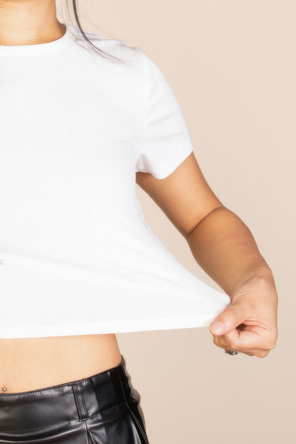 Thumbnail: Basic Short Sleeve Ribbed Round Neck Top