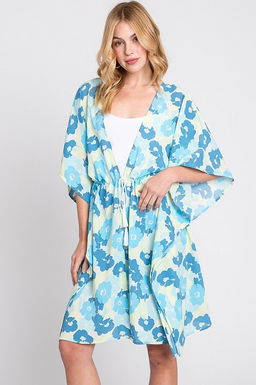 Flower Print Self-tie Drawstring Open Front Cover 