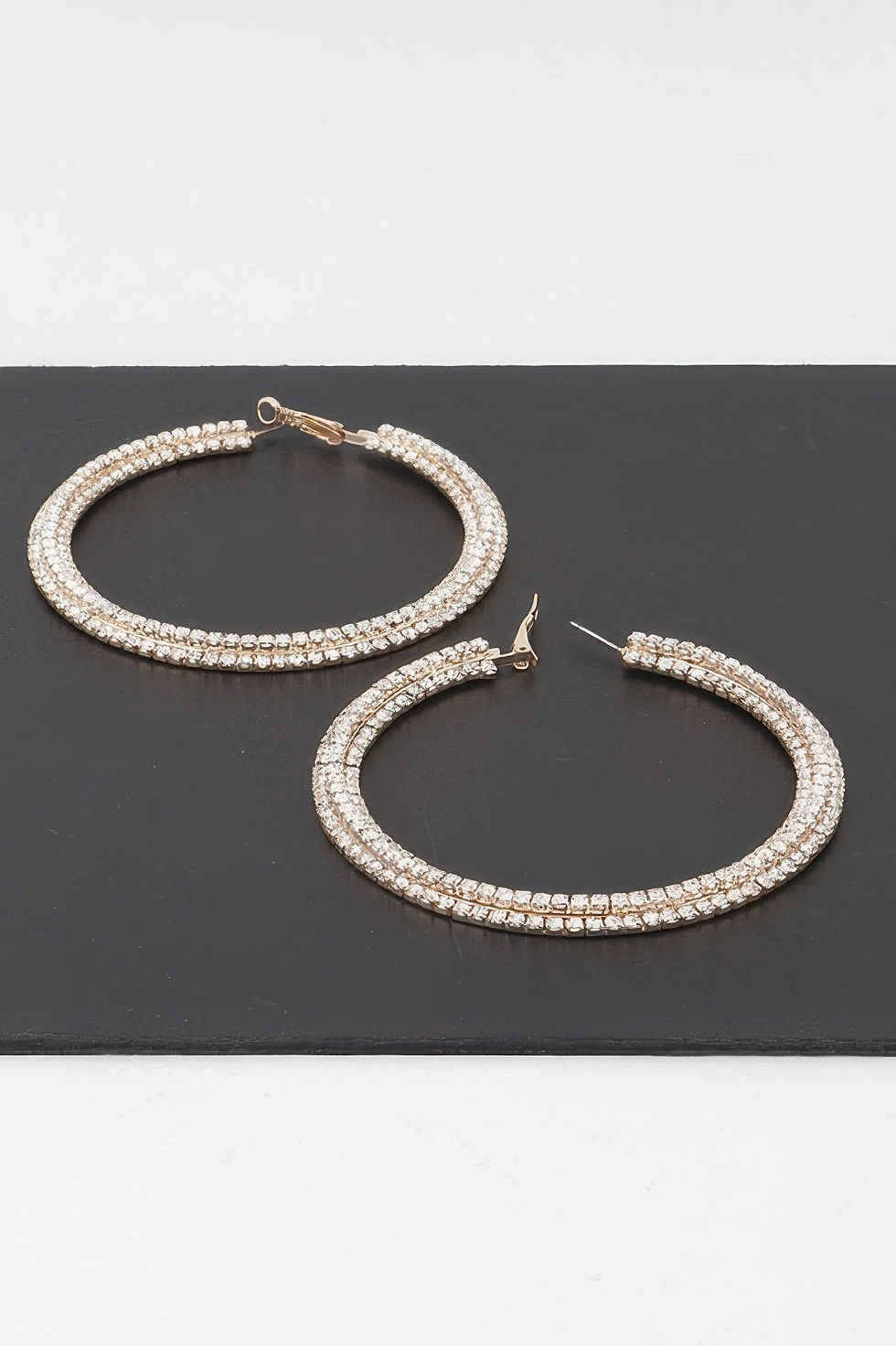 Thumbnail: Triple Jeweled Flat Hoop Earrings