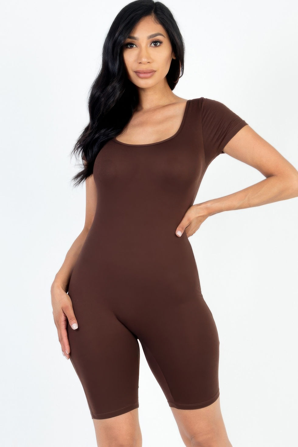 Thumbnail: Short Sleeve Scoop Neck Bodycon Romper