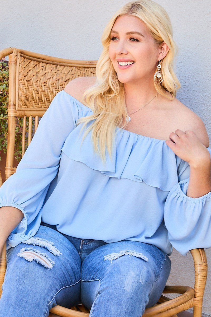 Thumbnail: Off Shoulder Ruffle Bubble Sleeve Top
