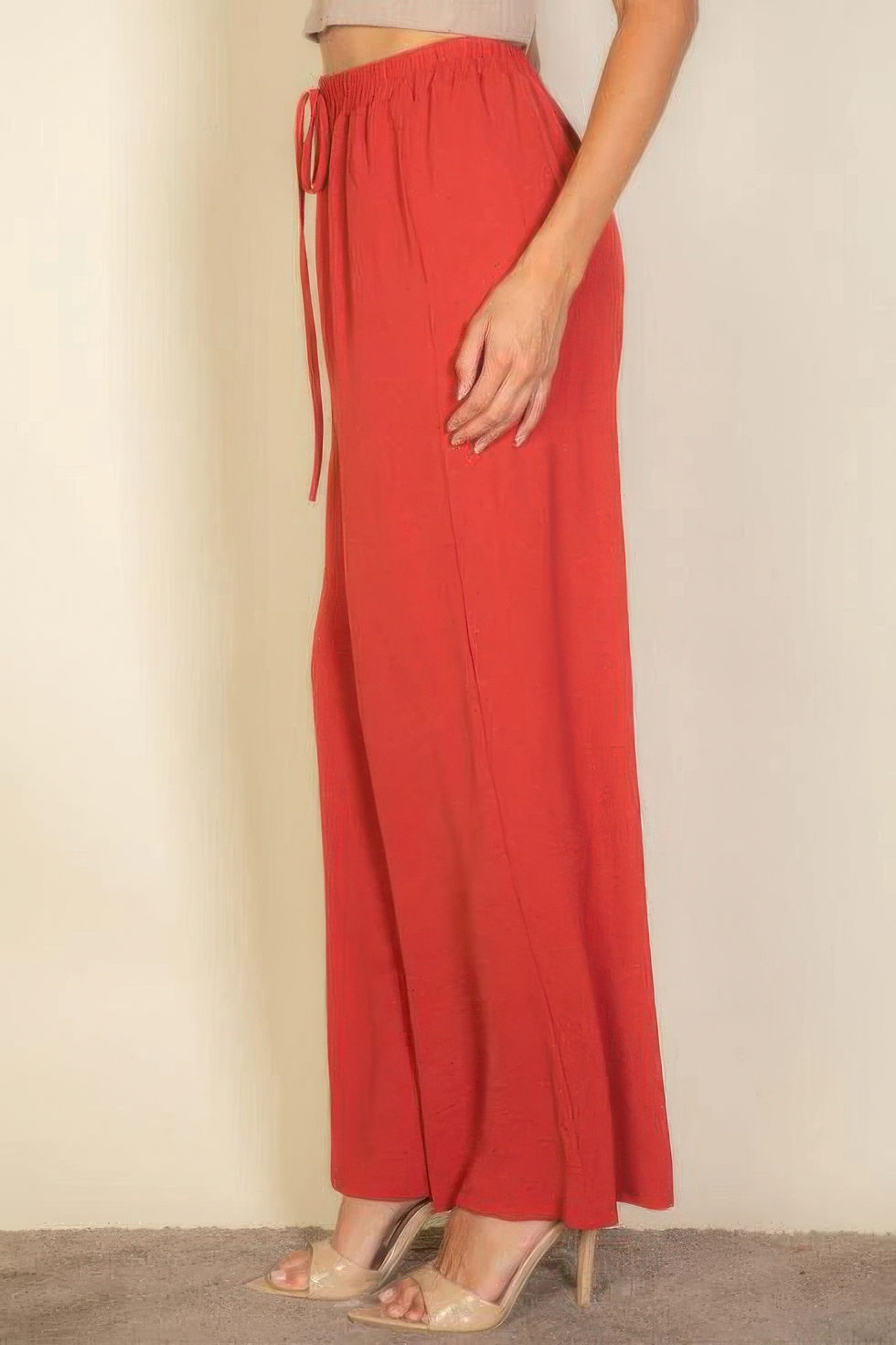 Thumbnail: Drawstring Waist Wide Leg Minimalist Pants