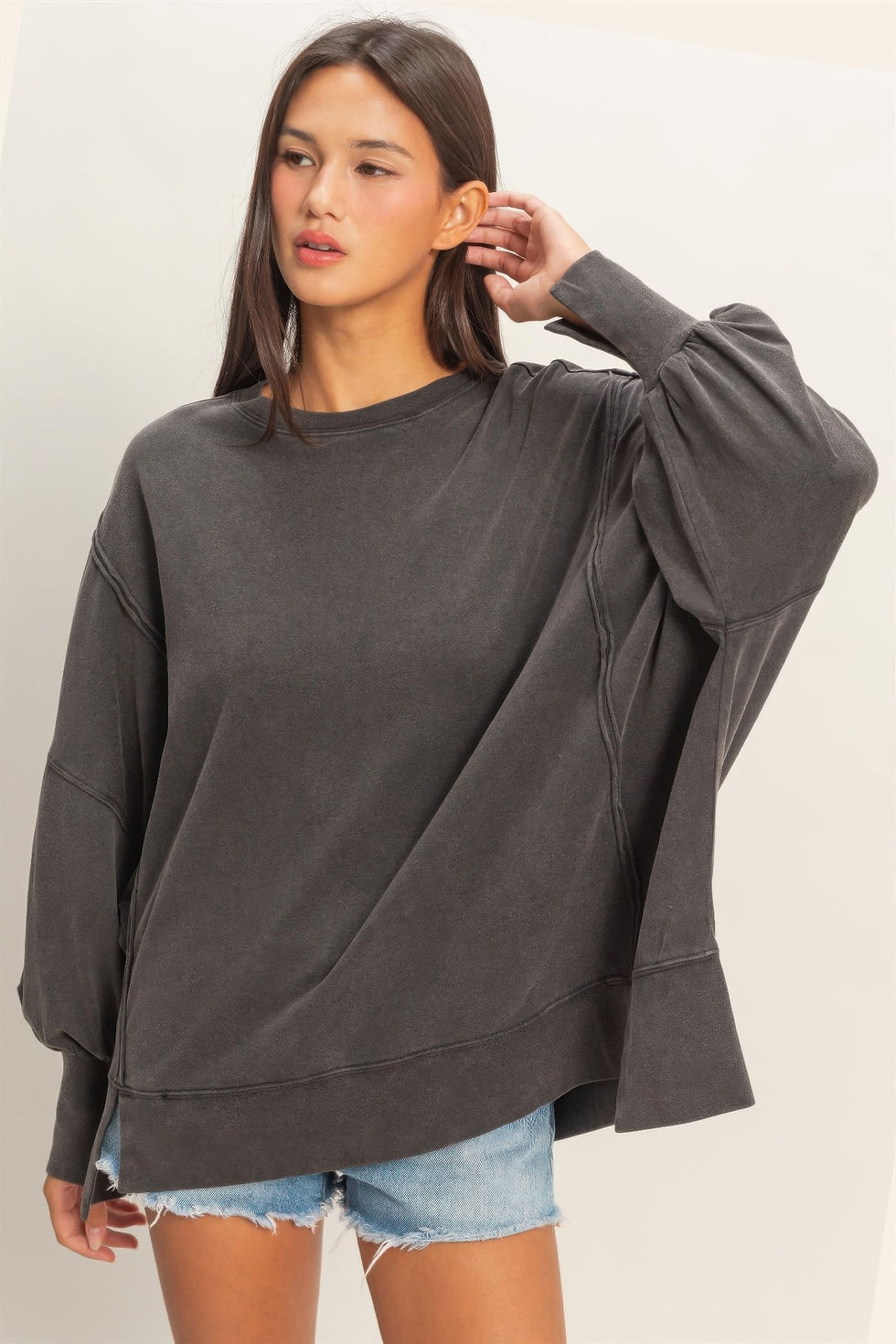 Thumbnail: Oversized Seam Detail Long Sleeve Top
