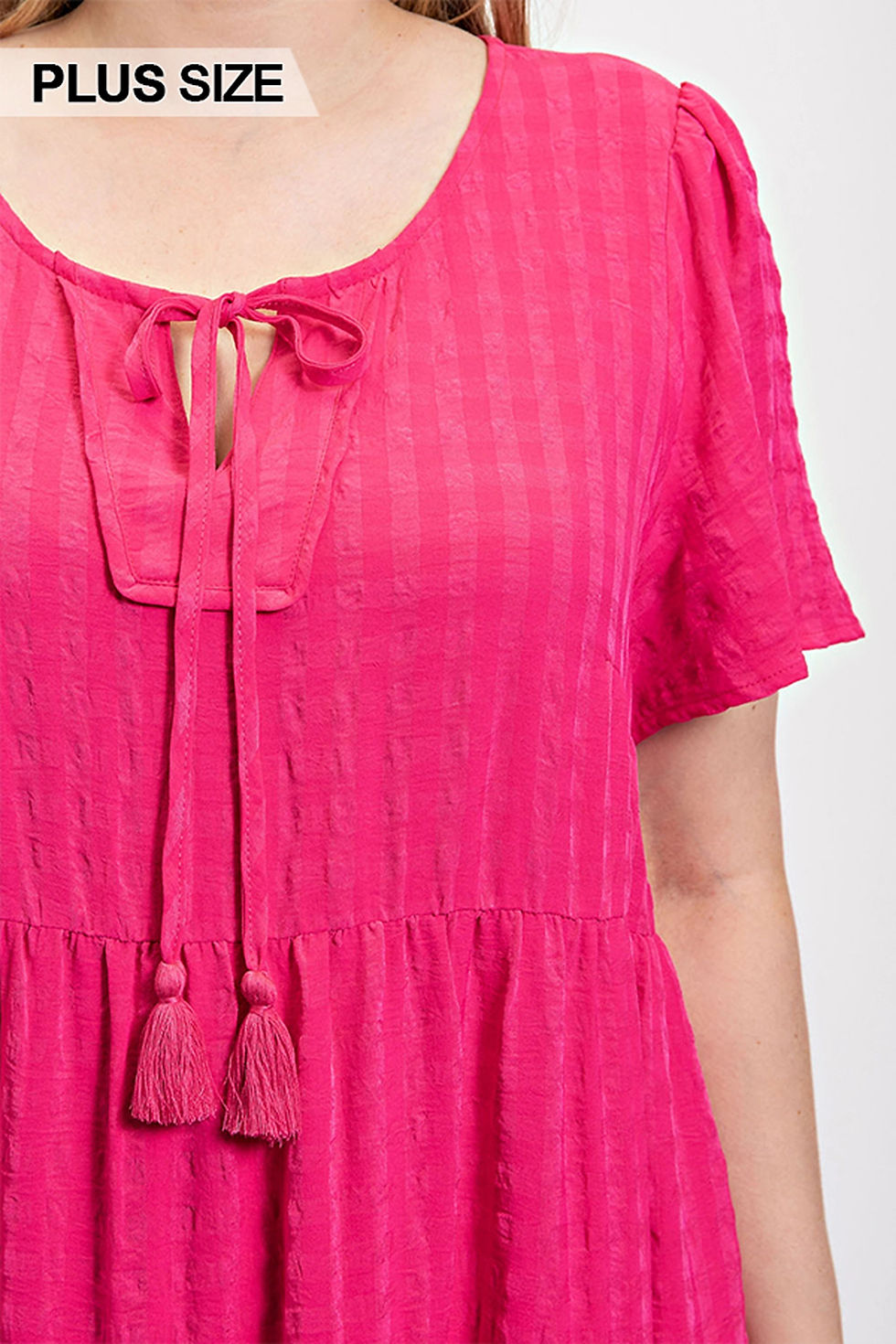 Thumbnail: Textured woven tiered dress with tassel tie and pockets