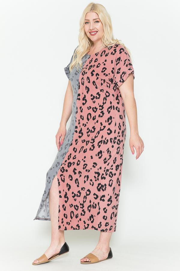 Thumbnail: Front Slit Dolman Leopard Print Maxi Dress