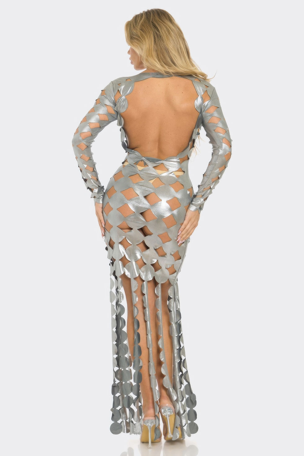 Thumbnail: Metallic Sexy Cut Out Maxi Dress        