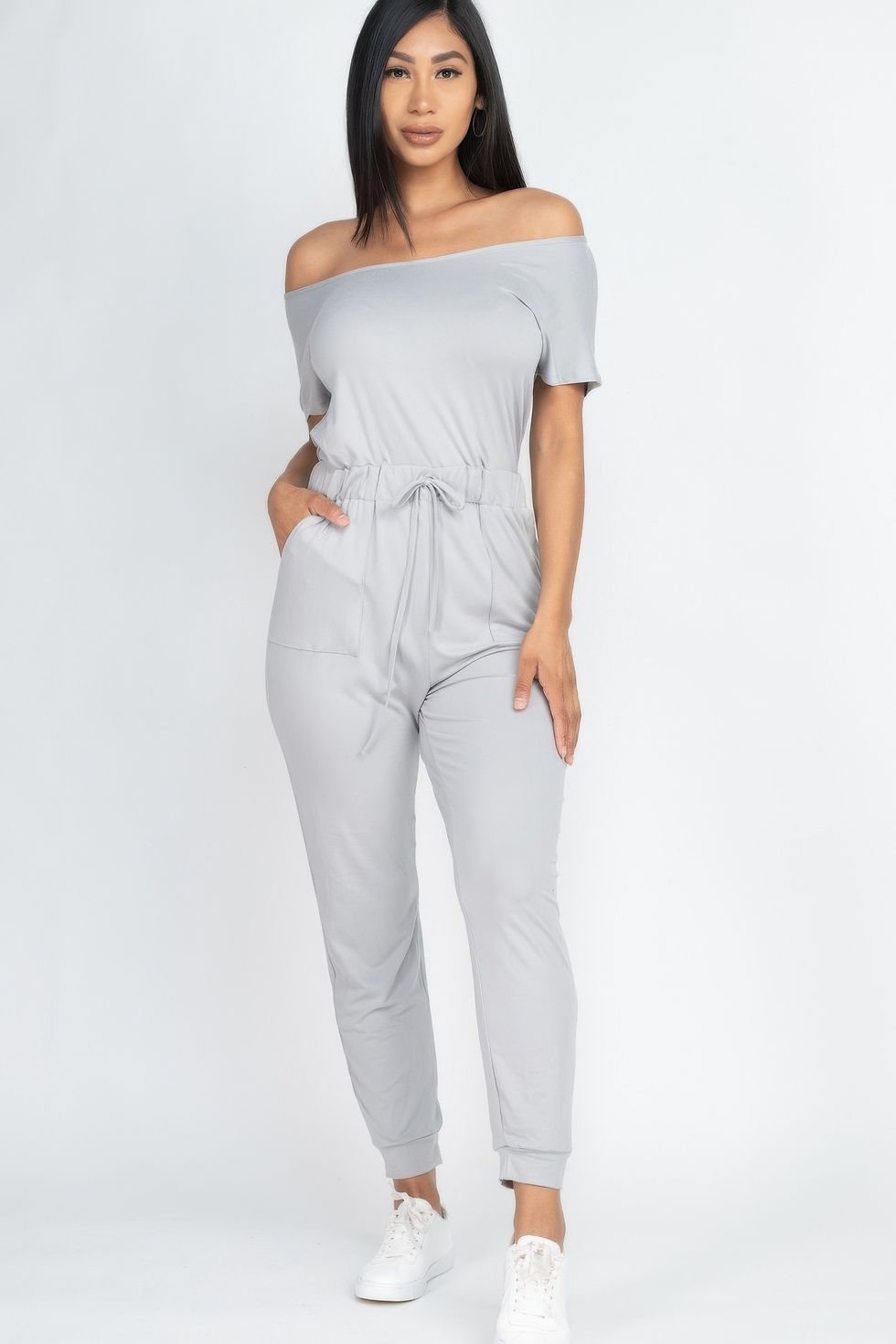 Thumbnail: Two-way Shoulder Drawstring Jumpsuit