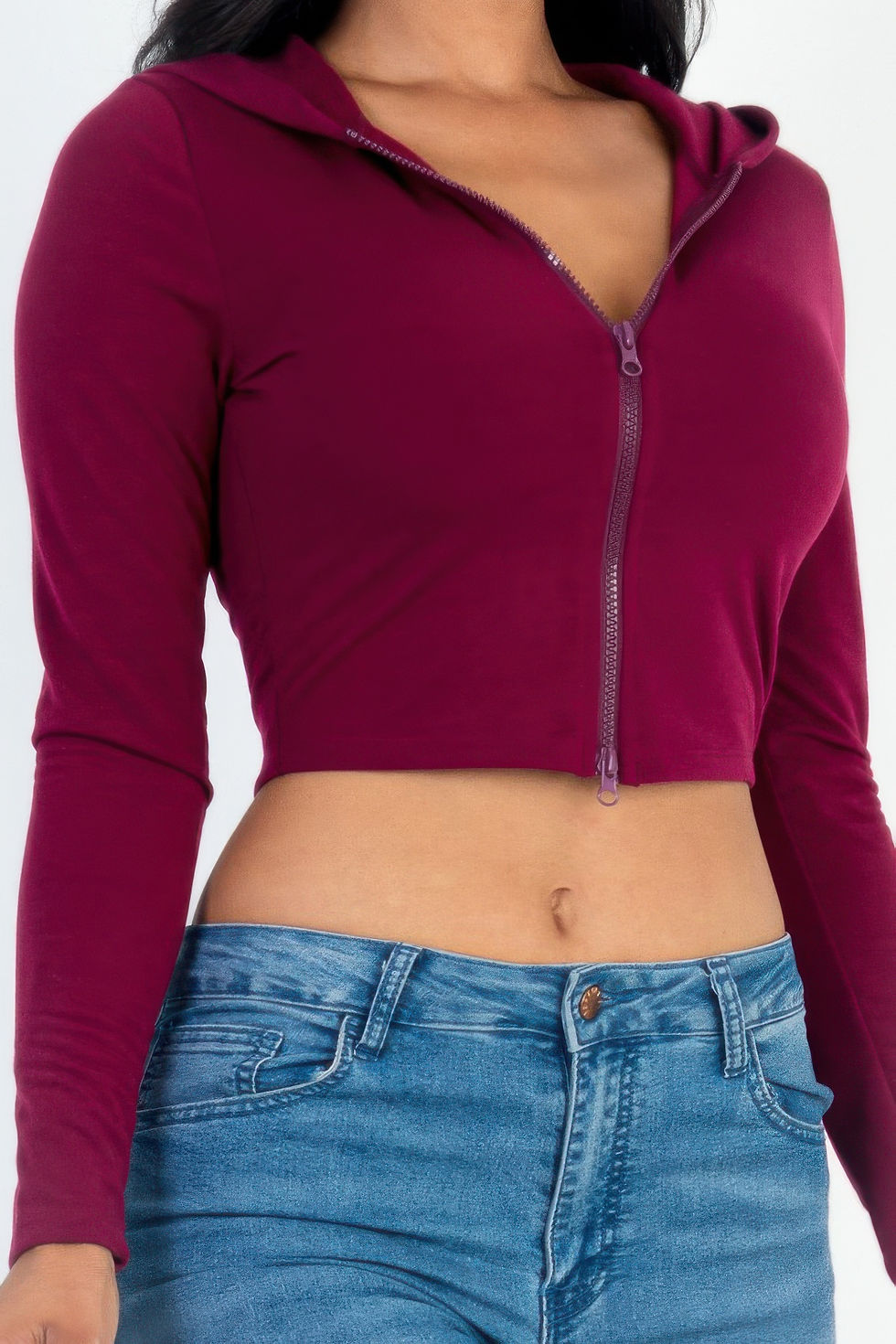 Thumbnail: French Terry Crop Zip Up Hoodie