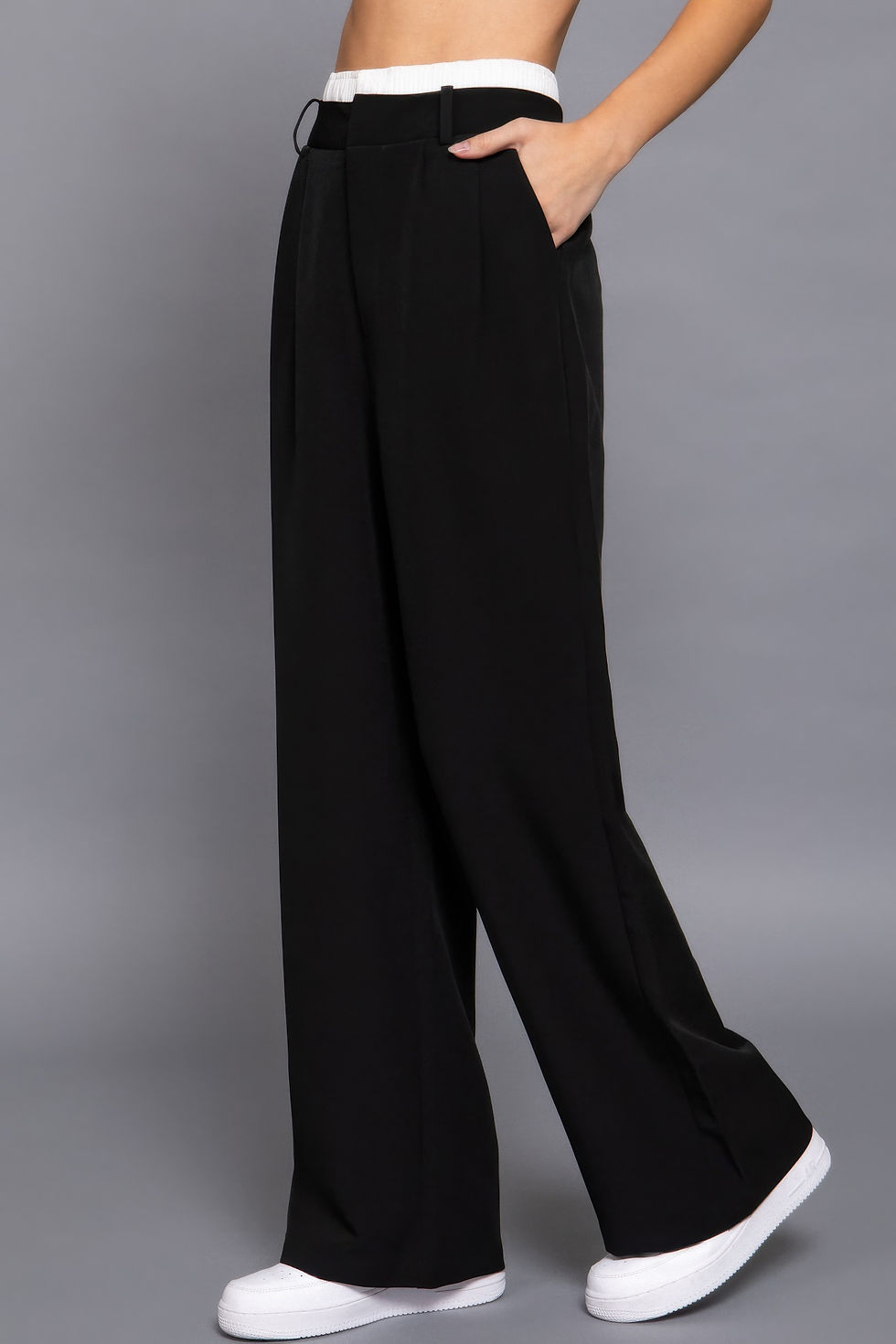 Thumbnail: Contrast Waist Boxer Straight Long Pants     