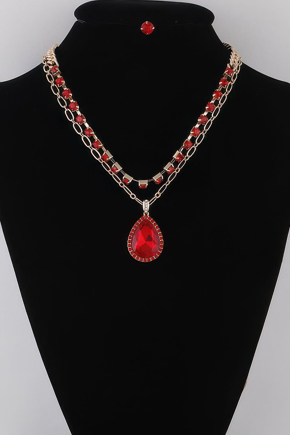 Thumbnail: Jeweled Teardrop Pendant Necklace 