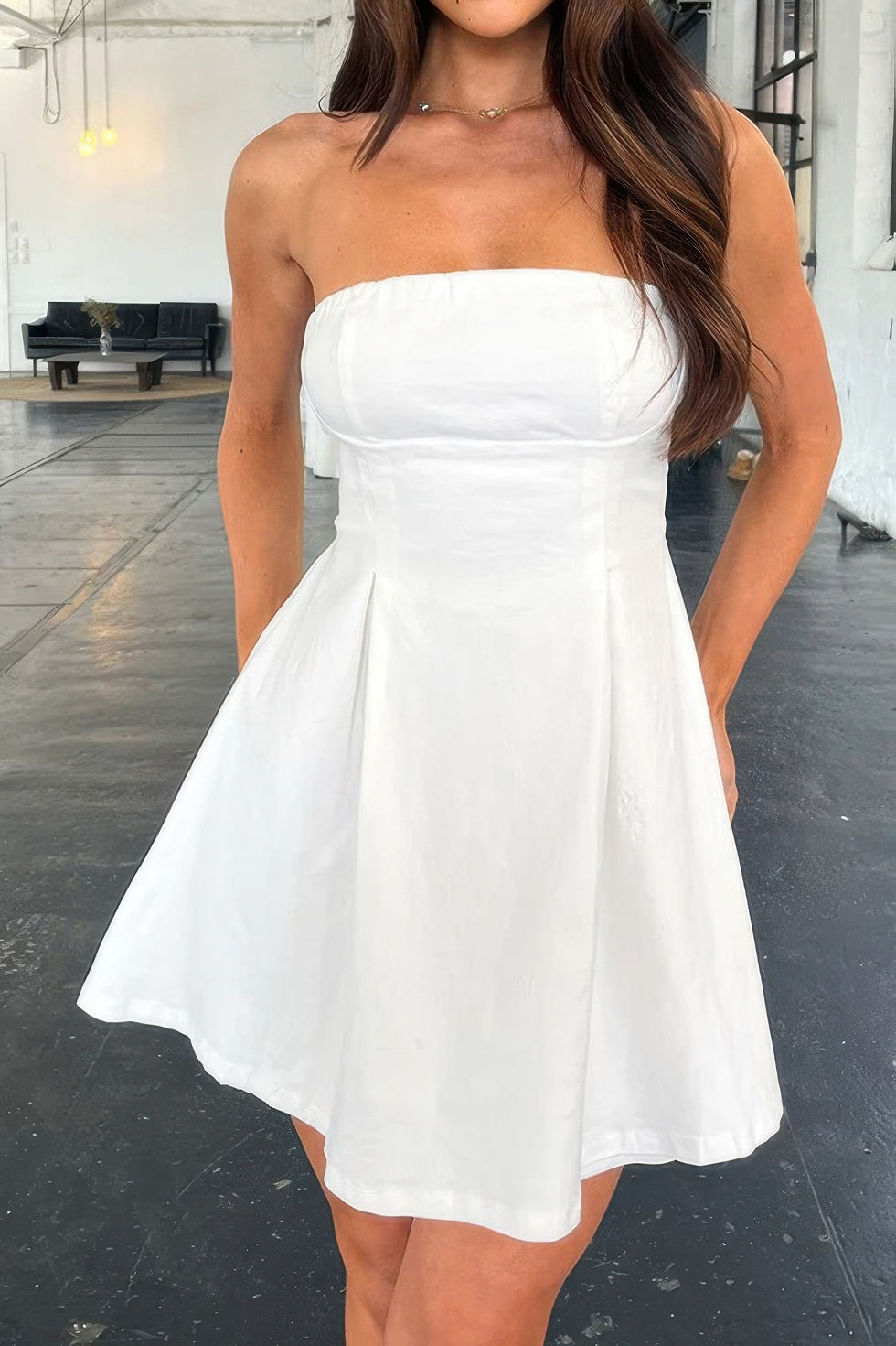 Thumbnail: Off Shoulder Elegant Tube Cuff A Swing Short Dress
