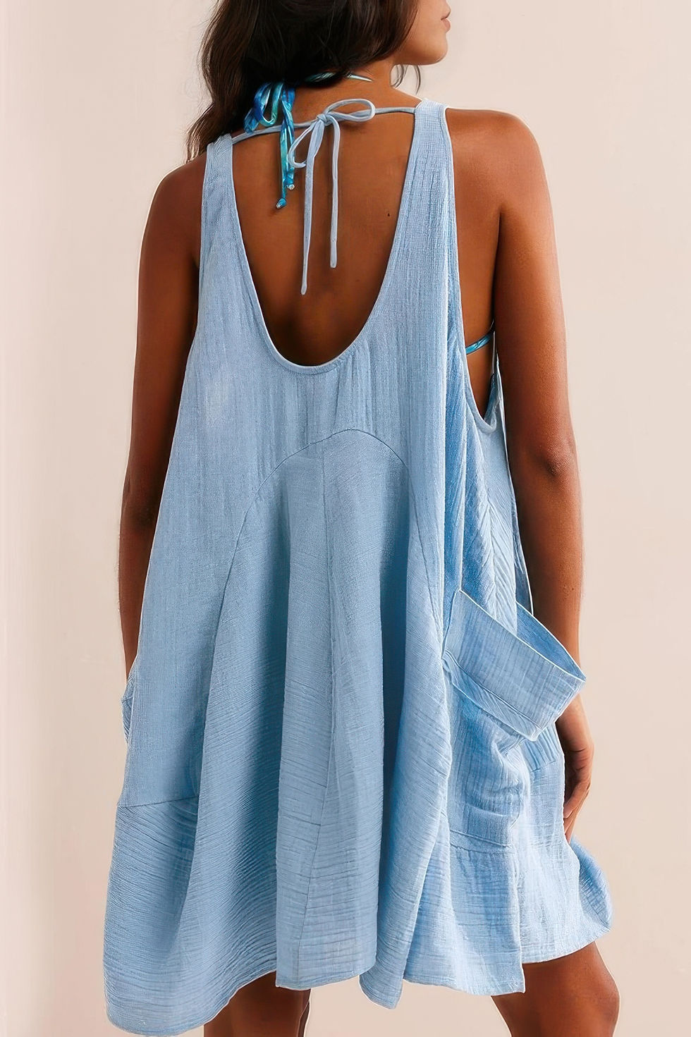 Thumbnail: U Neck Backless Sleeveless Mini Pocket Dress