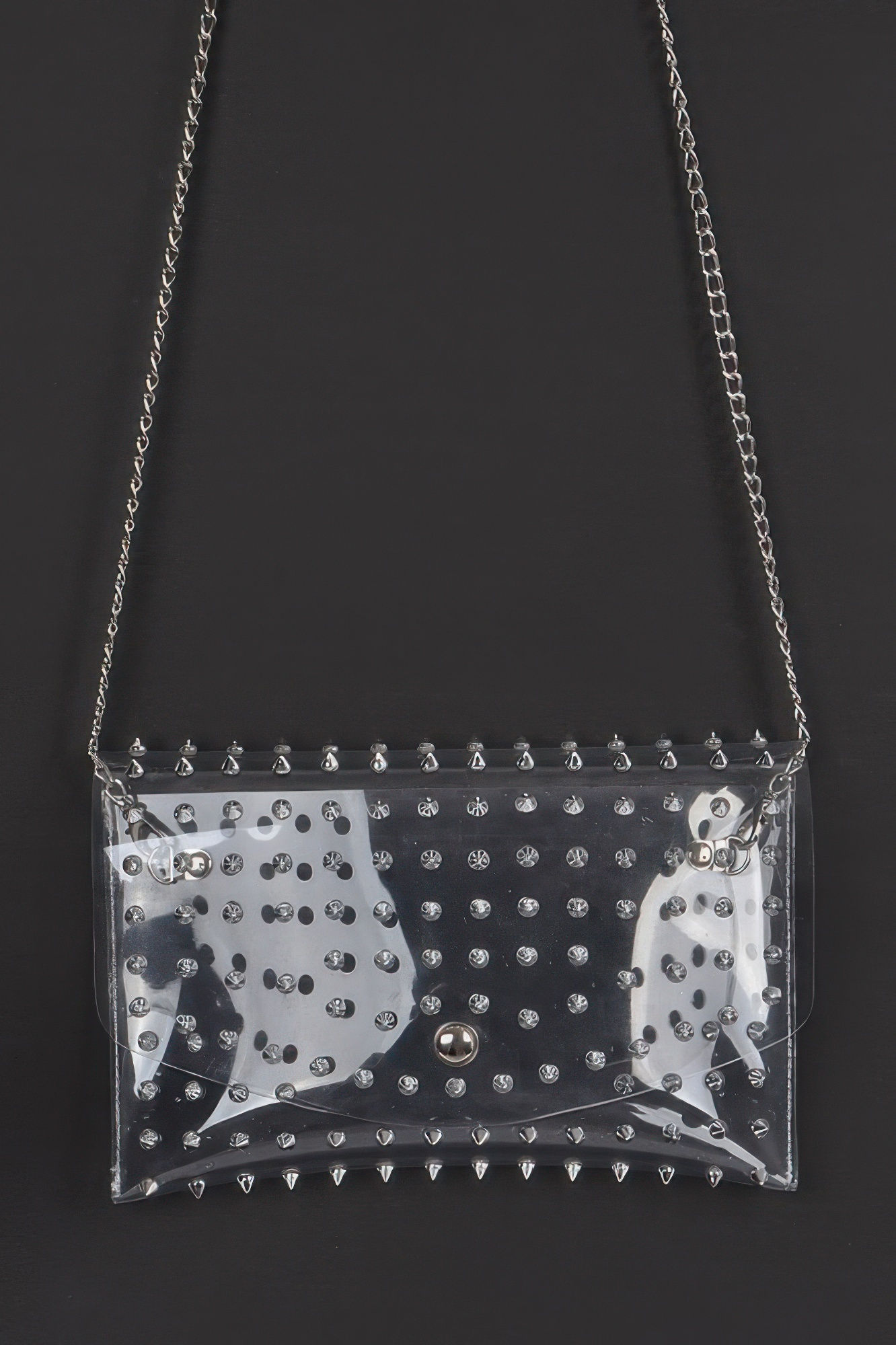 Multi Stoned Cross Body Chain Strap Visible Clutch