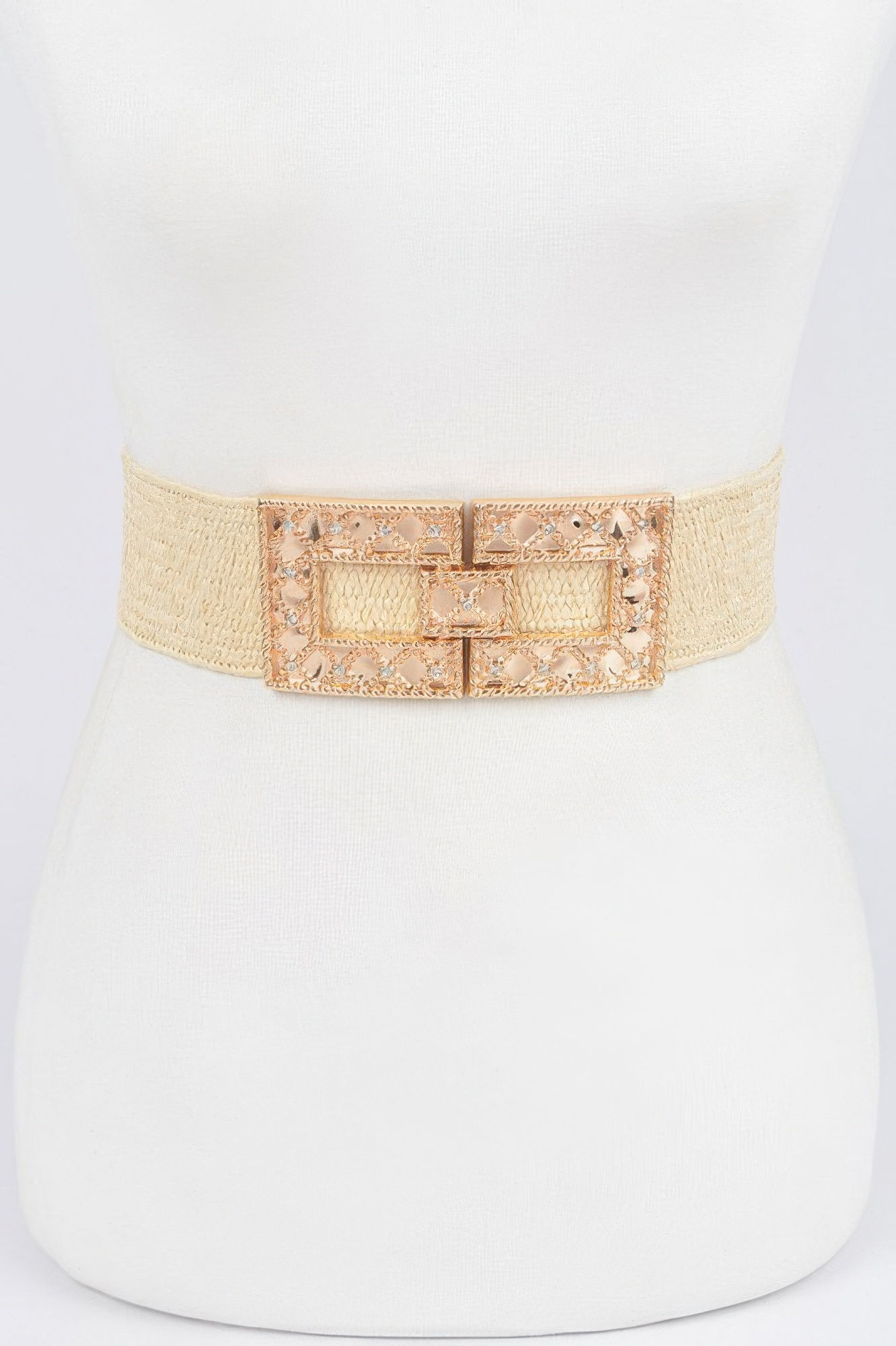 Rhinestone Buckle Stretch Straw Belt