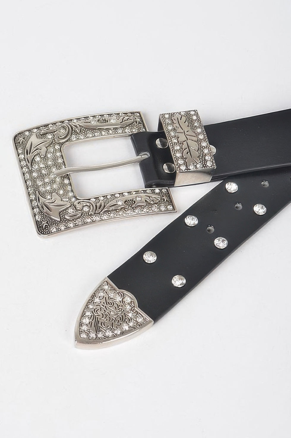 Thumbnail: Rhinestone Buckle Metallic Plus Size Belt W/chain
