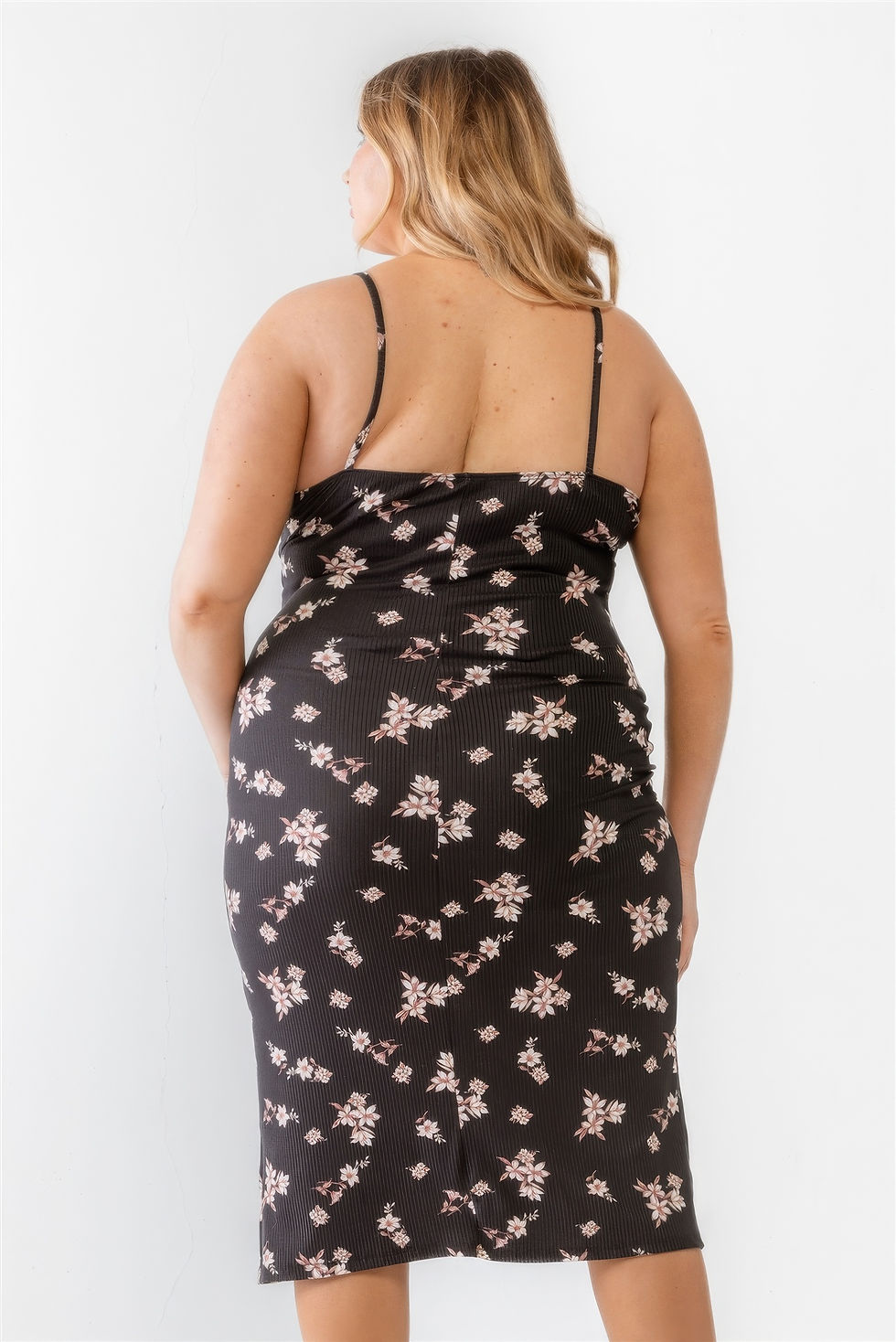 Thumbnail: Plus Floral Ribbed Ruched Sleeveless Midi Dress