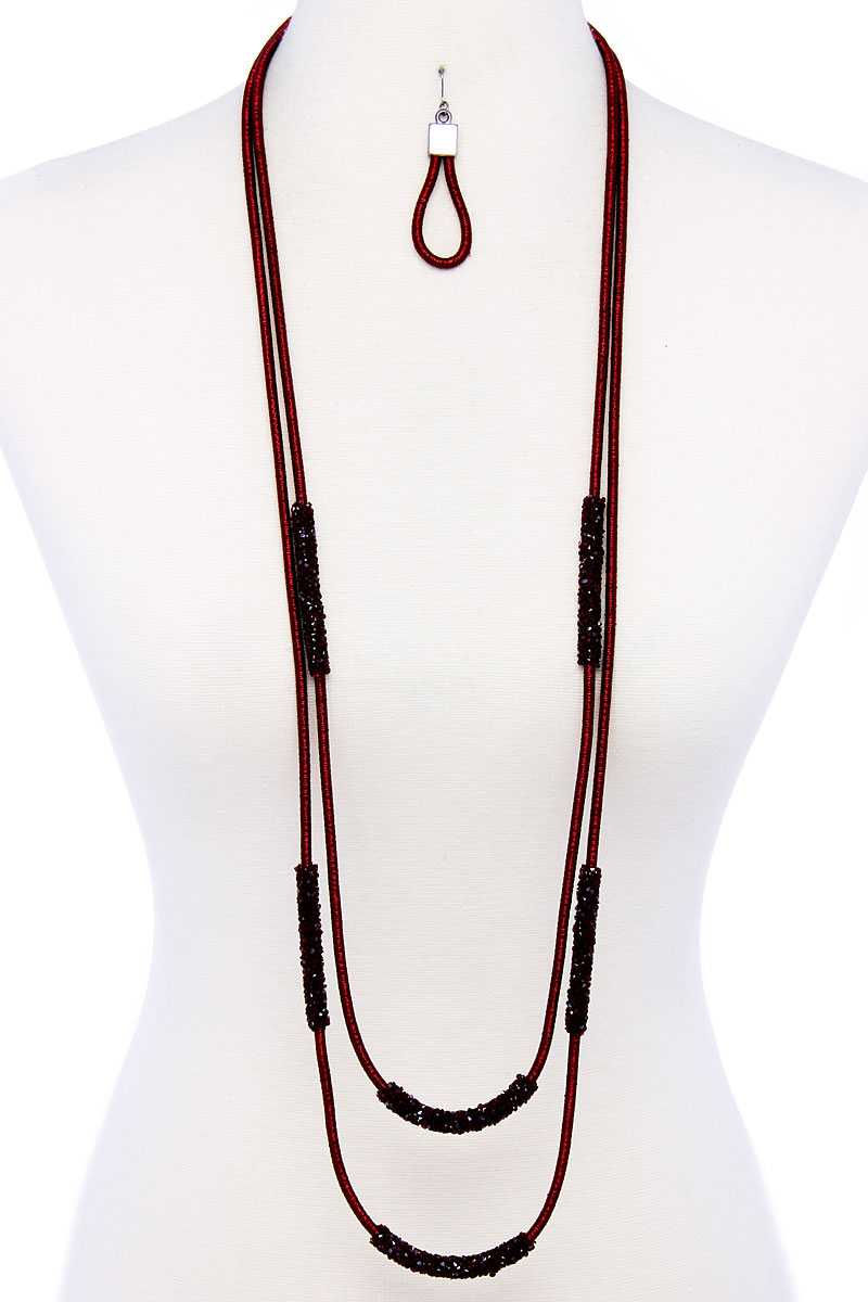 Thumbnail: Double Layer Chic Long Necklace And Earring Set