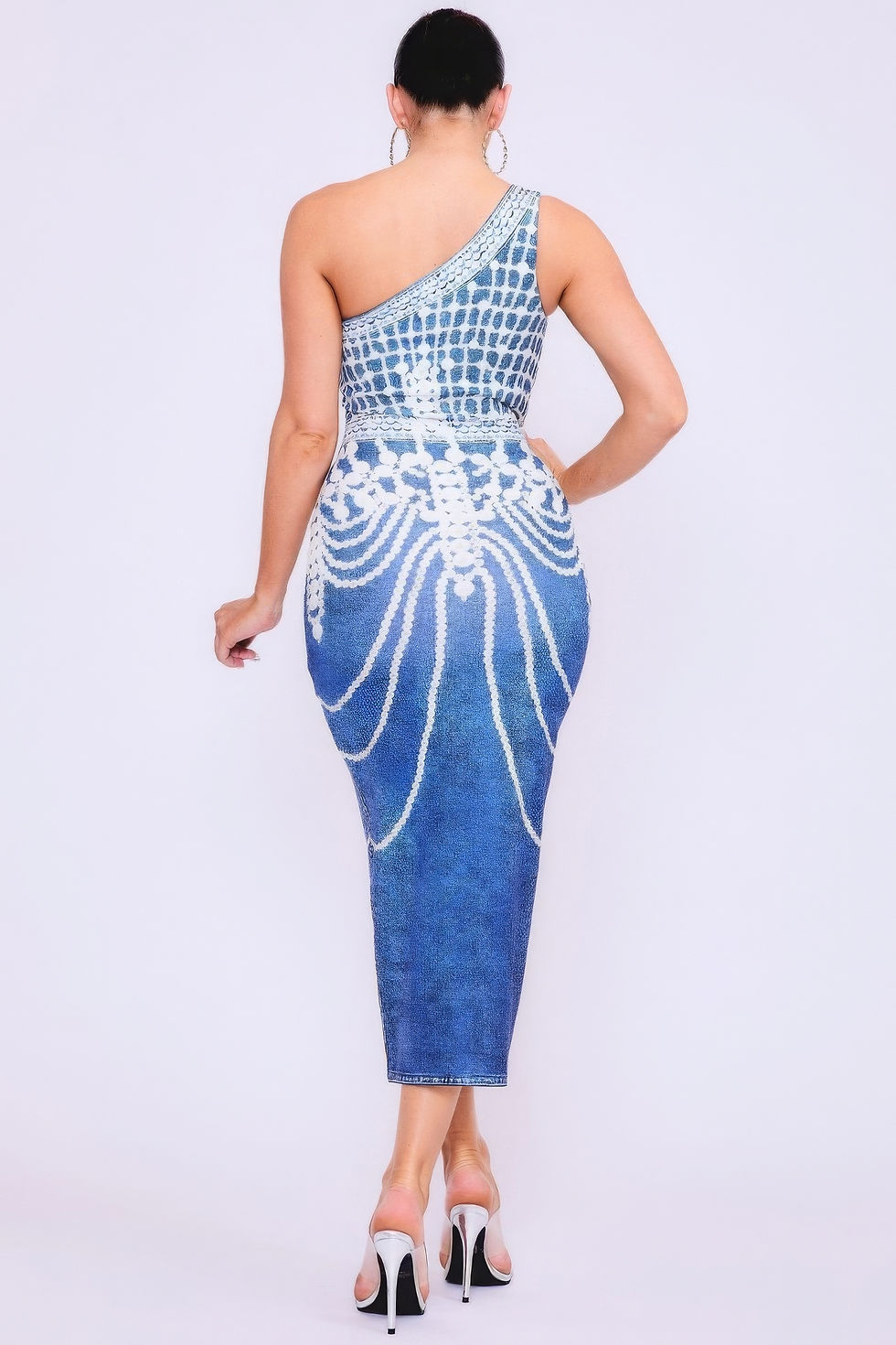 Thumbnail: One Shoulder Denim Print Dress