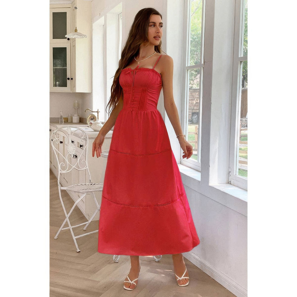 Thumbnail: Solid Button Decor Pintuck Eyelet Shirred Dress