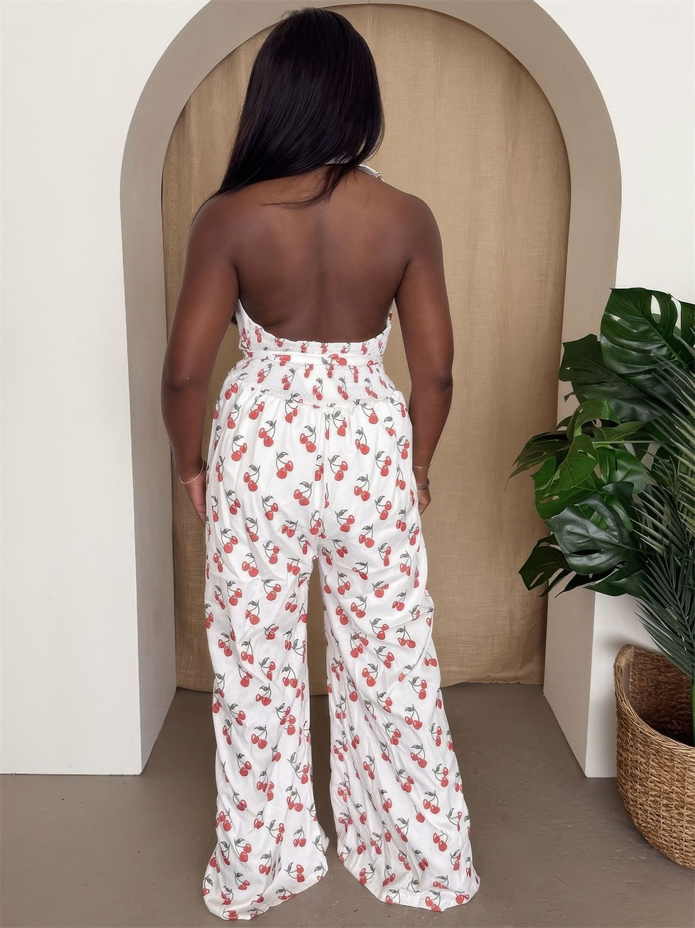 Thumbnail: Cherry Print Halter Wide-leg Jumpsuit        