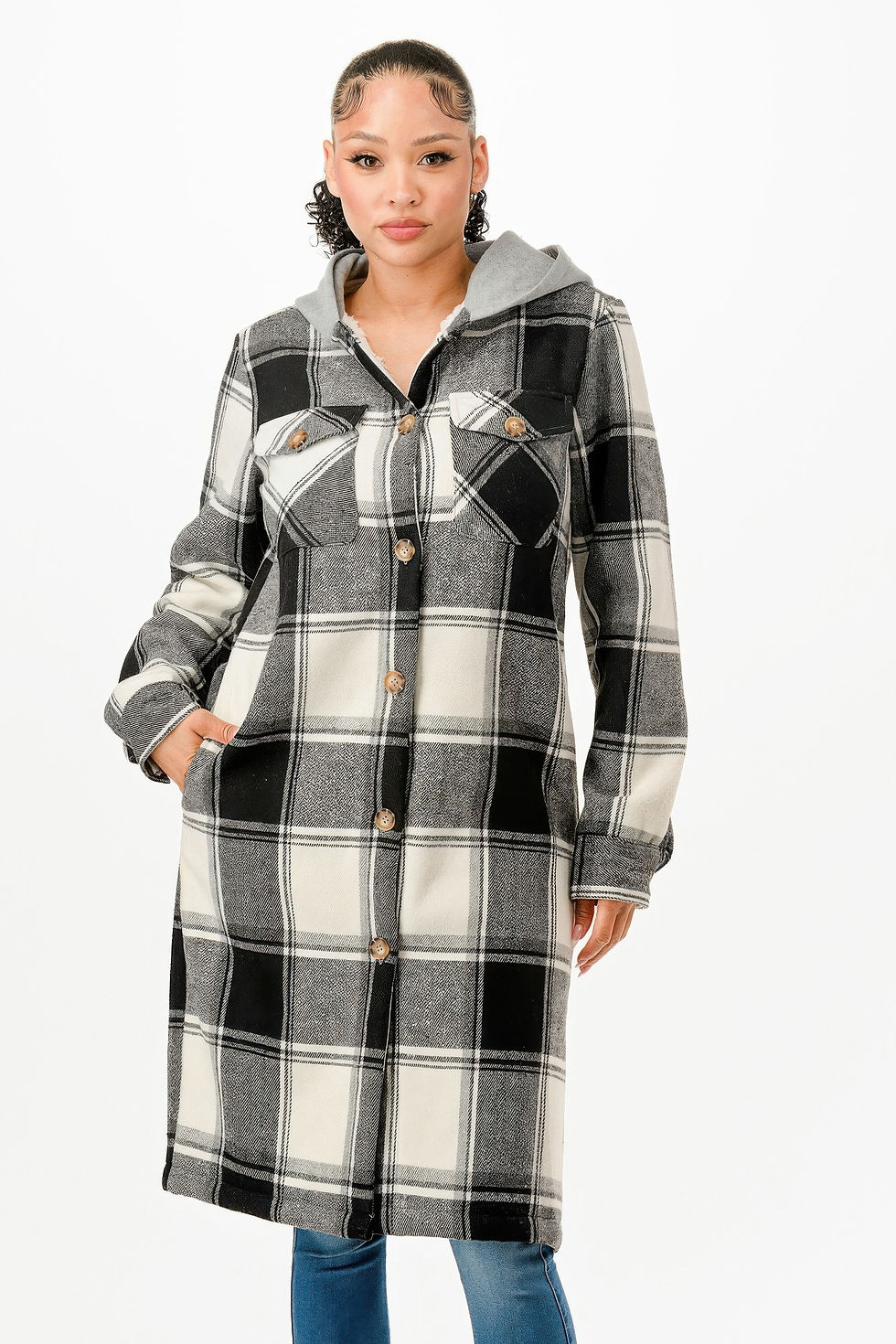 Thumbnail: Hooded Plaid Coat            