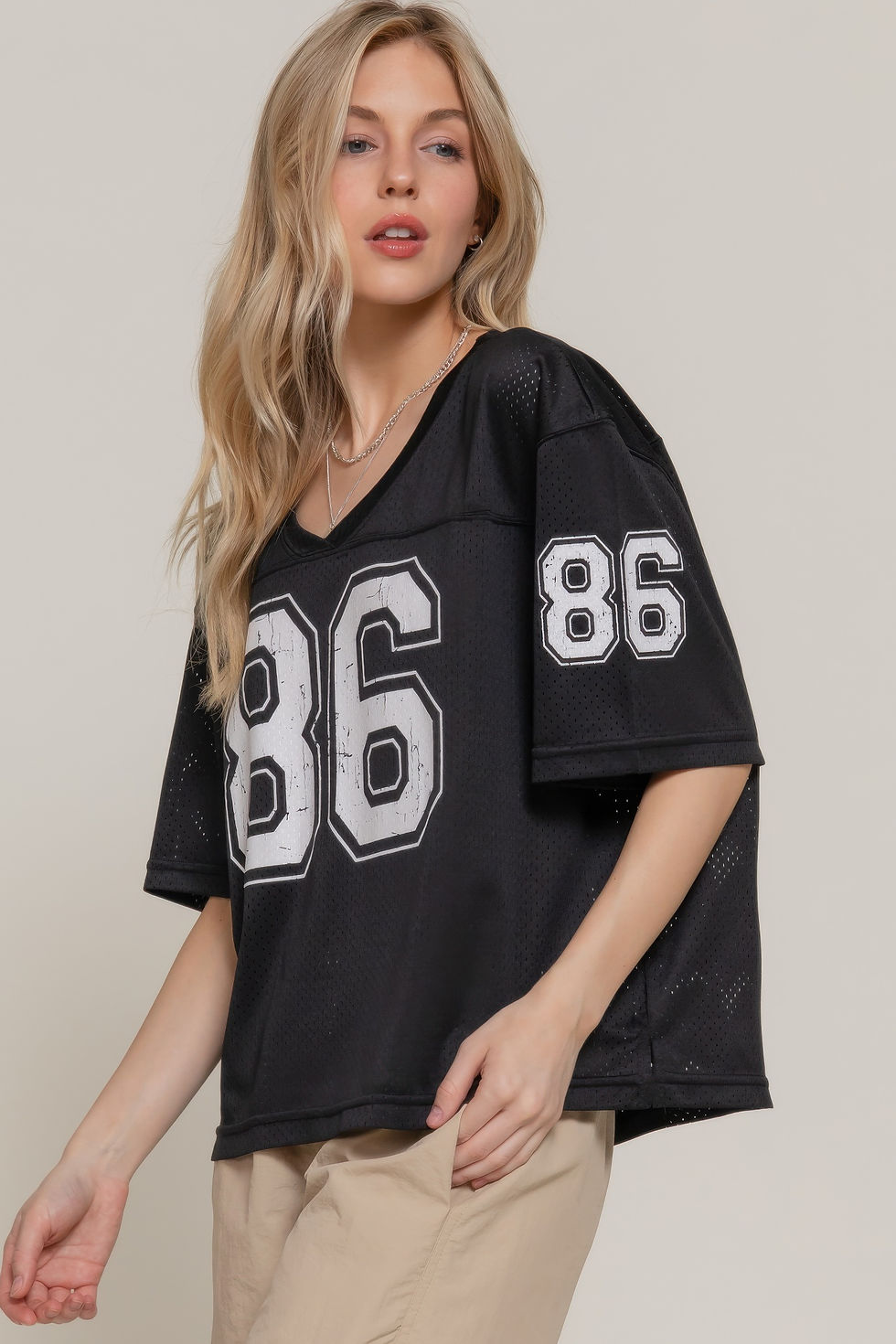 Thumbnail: Silk Screen Print Mesh Oversize Basball T-shirt       