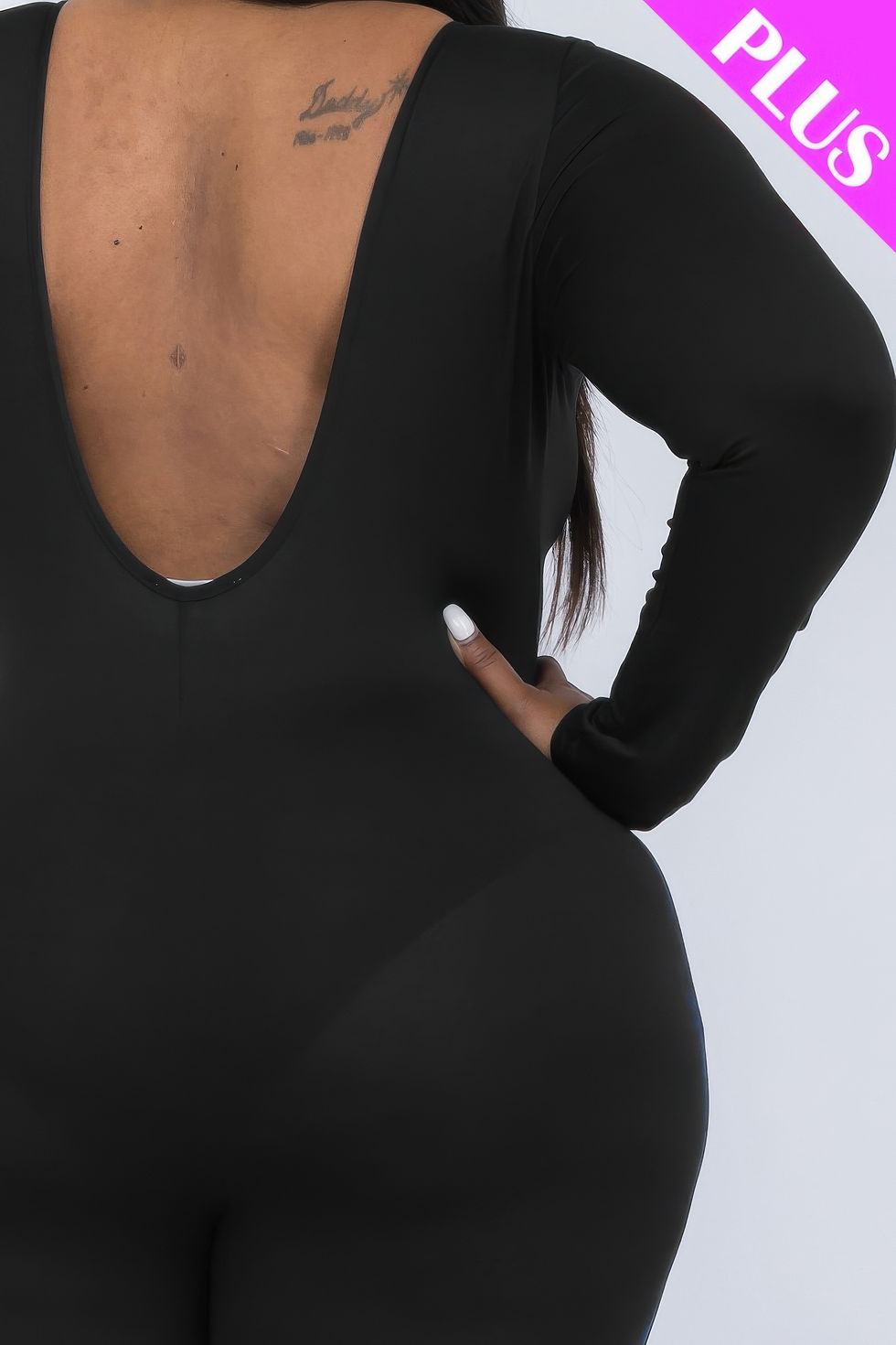 Thumbnail: Plus Size Scoop Neck Long Sleeve Bodycon Jumpsuit