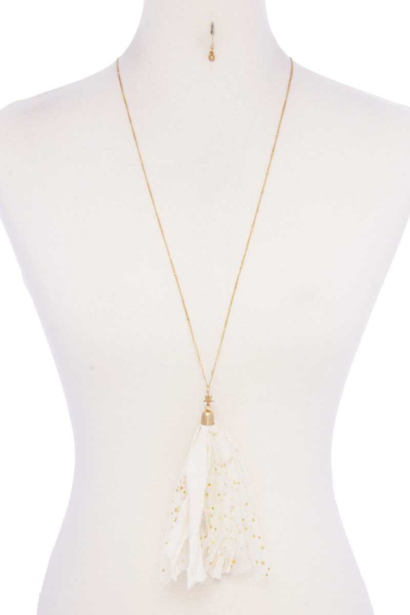 Thumbnail: Metallic Stars Tulle Tassel Necklace