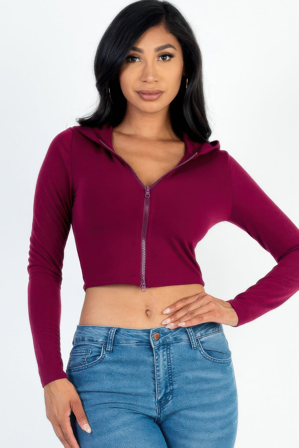 Thumbnail: French Terry Crop Zip Up Hoodie