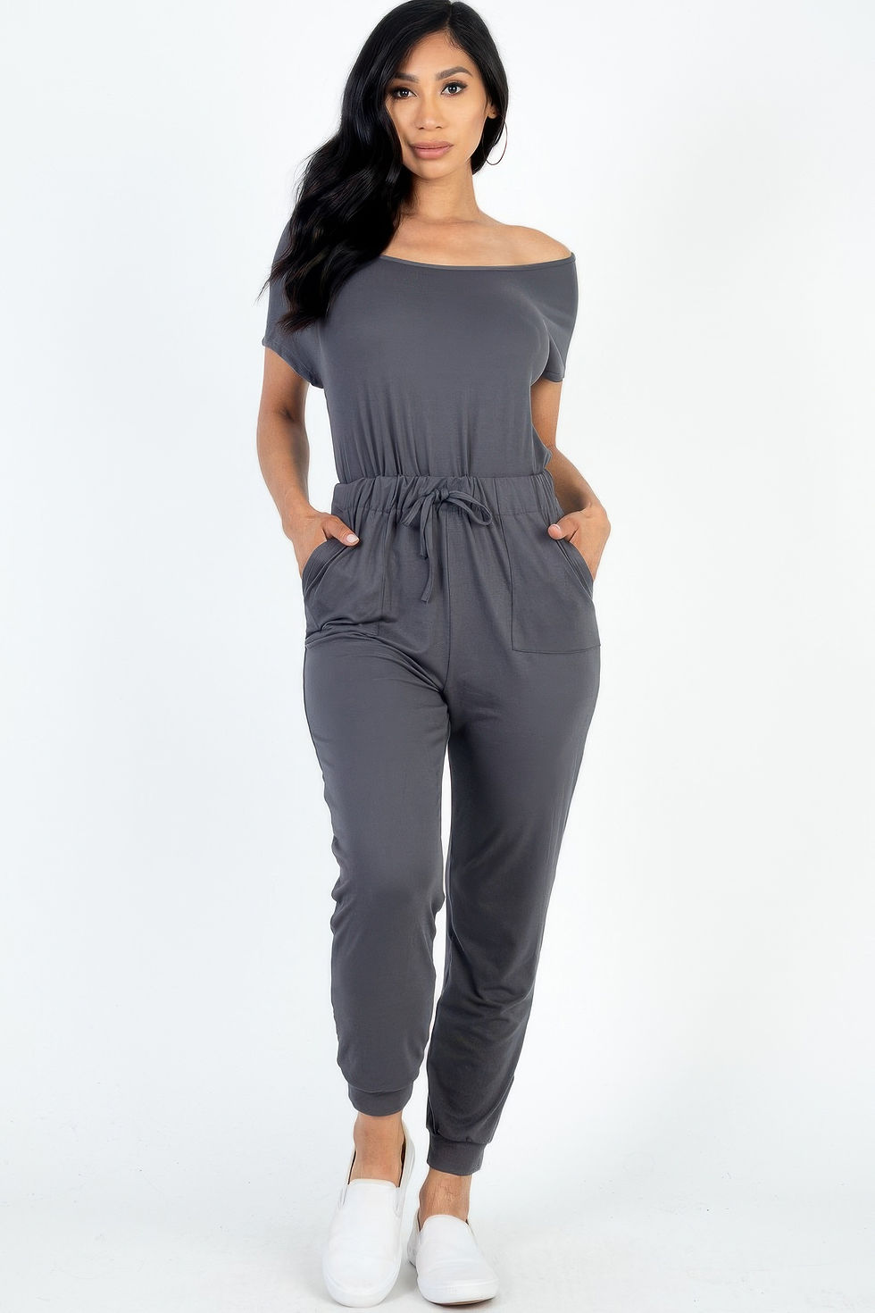 Thumbnail: Two-way Shoulder Drawstring Jumpsuit