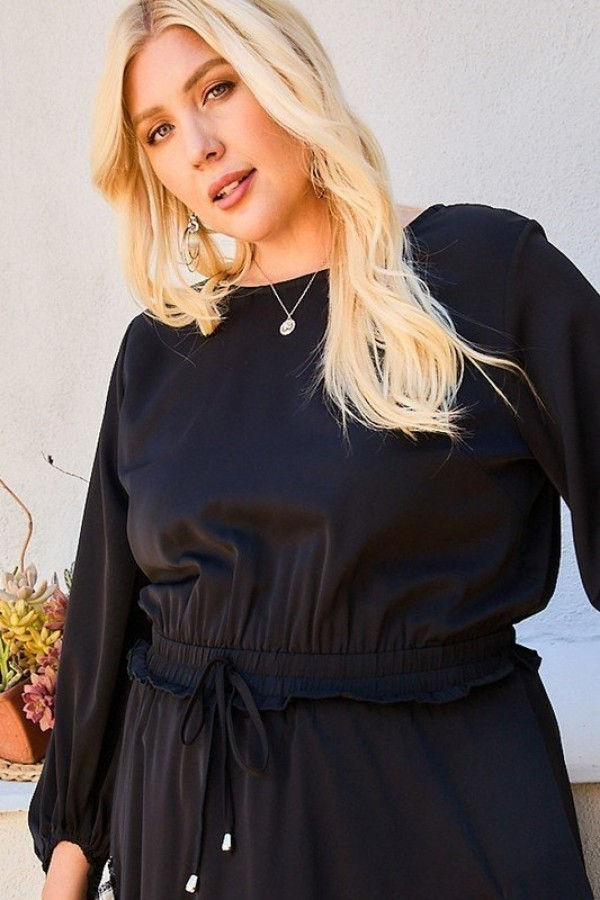 Thumbnail: Round Neck 3/4 Bubble Sleeve Gingham Ruffle Romper