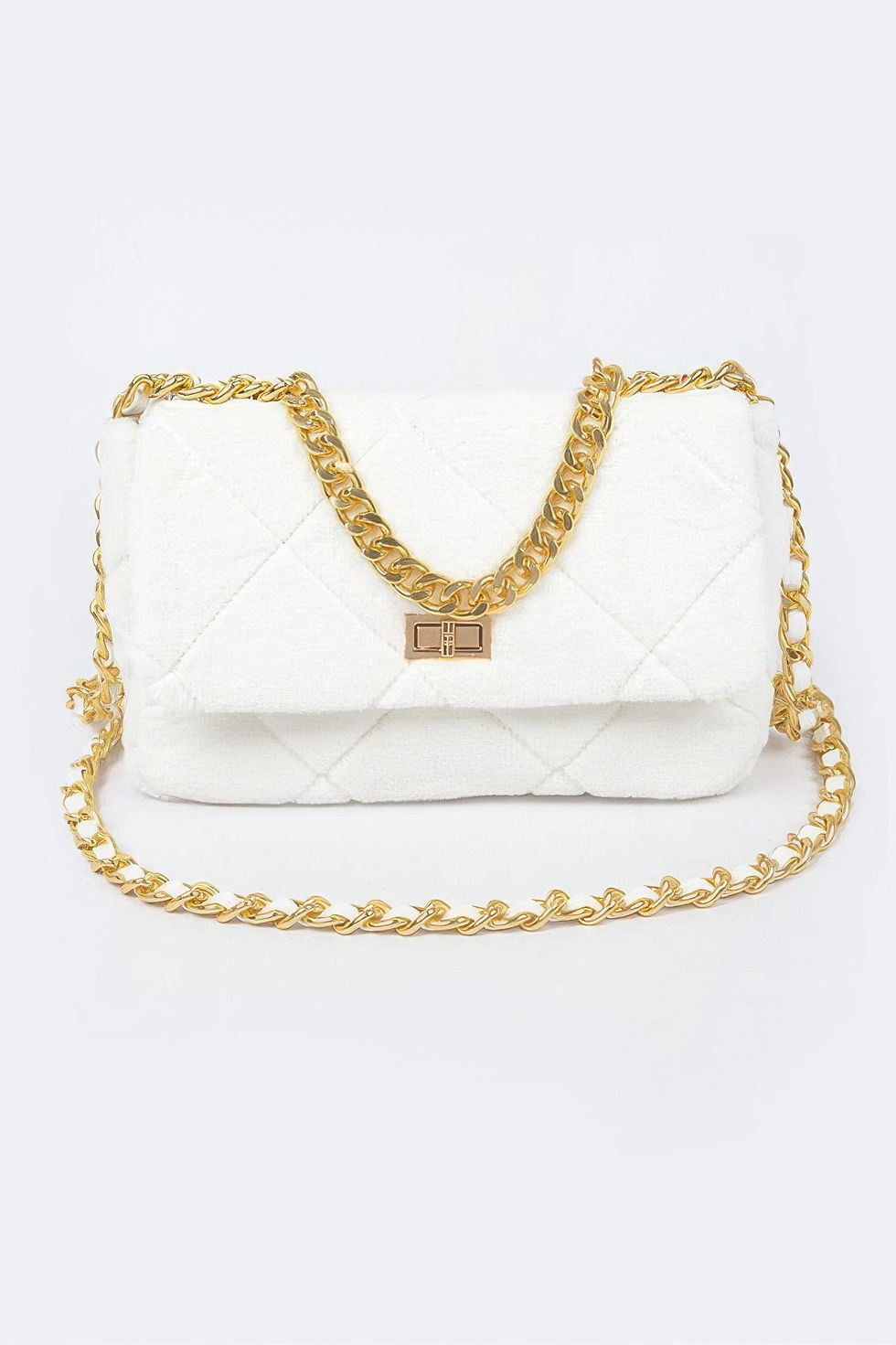 Thumbnail: Quilted Fur Chain Flap Clutch 