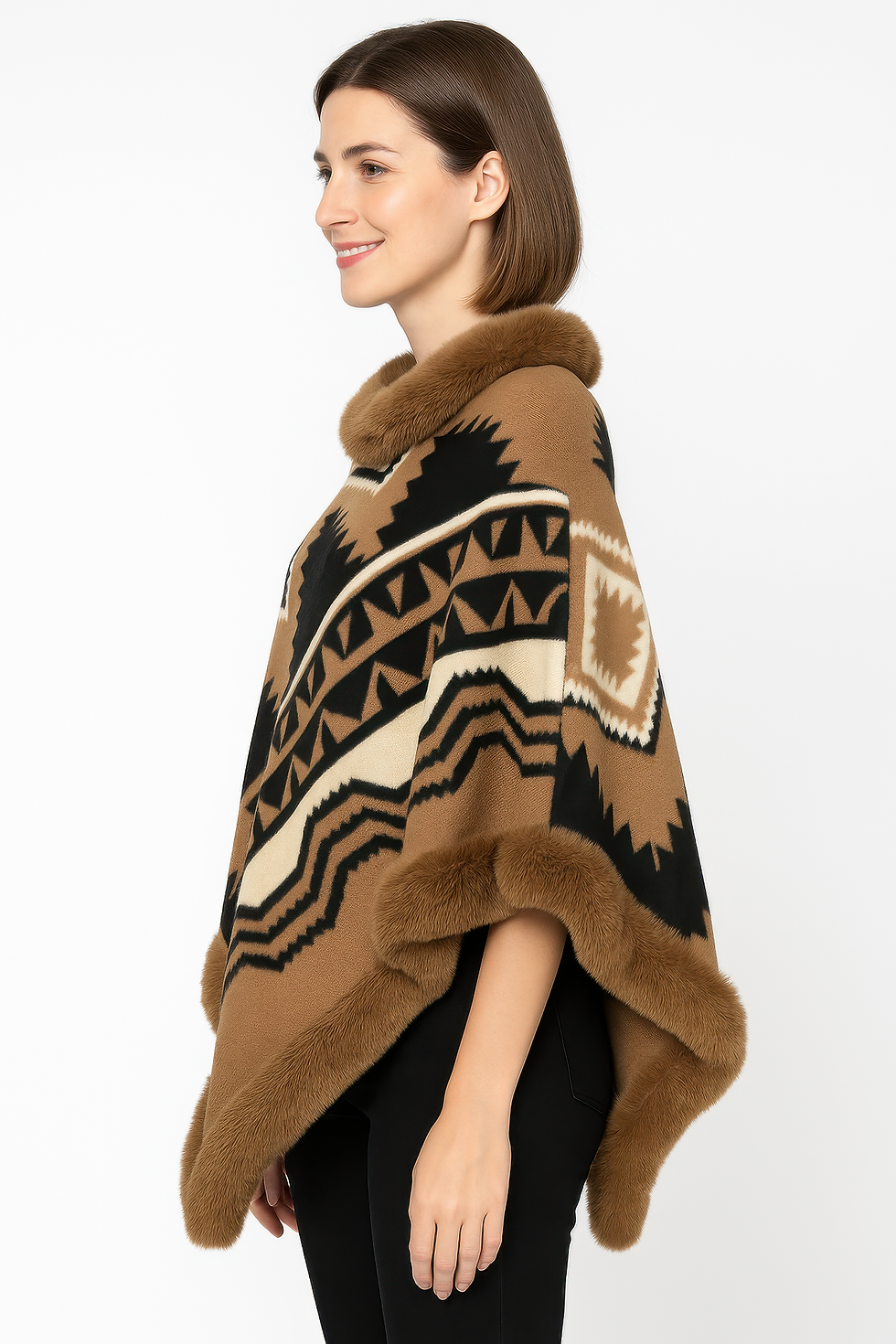 Thumbnail: Tribal Luxe Faux Fur Trim Poncho