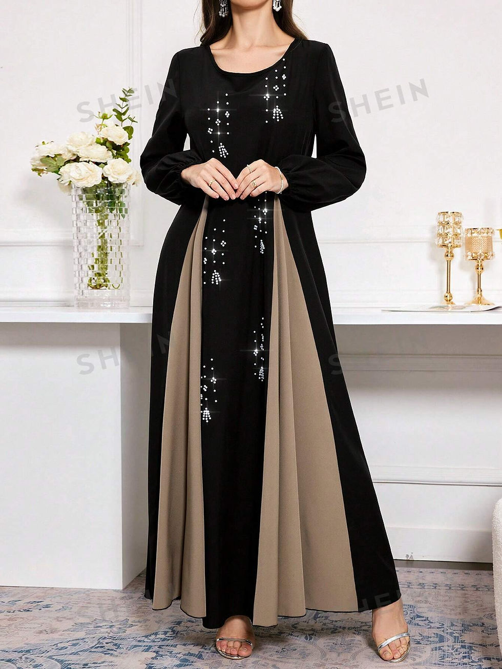 Thumbnail: SHEIN Najma Round Neck Loose Fit Casual Dress With Arabesque Mix
