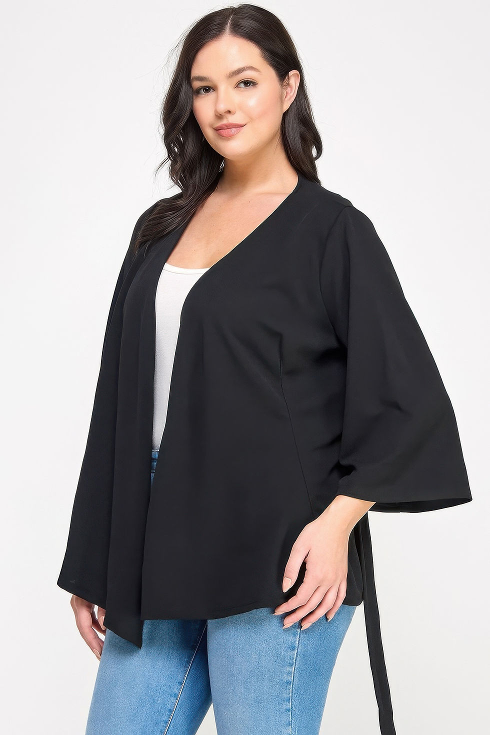 Thumbnail: Plus Size Black Wrap Tie-waist Jacket
