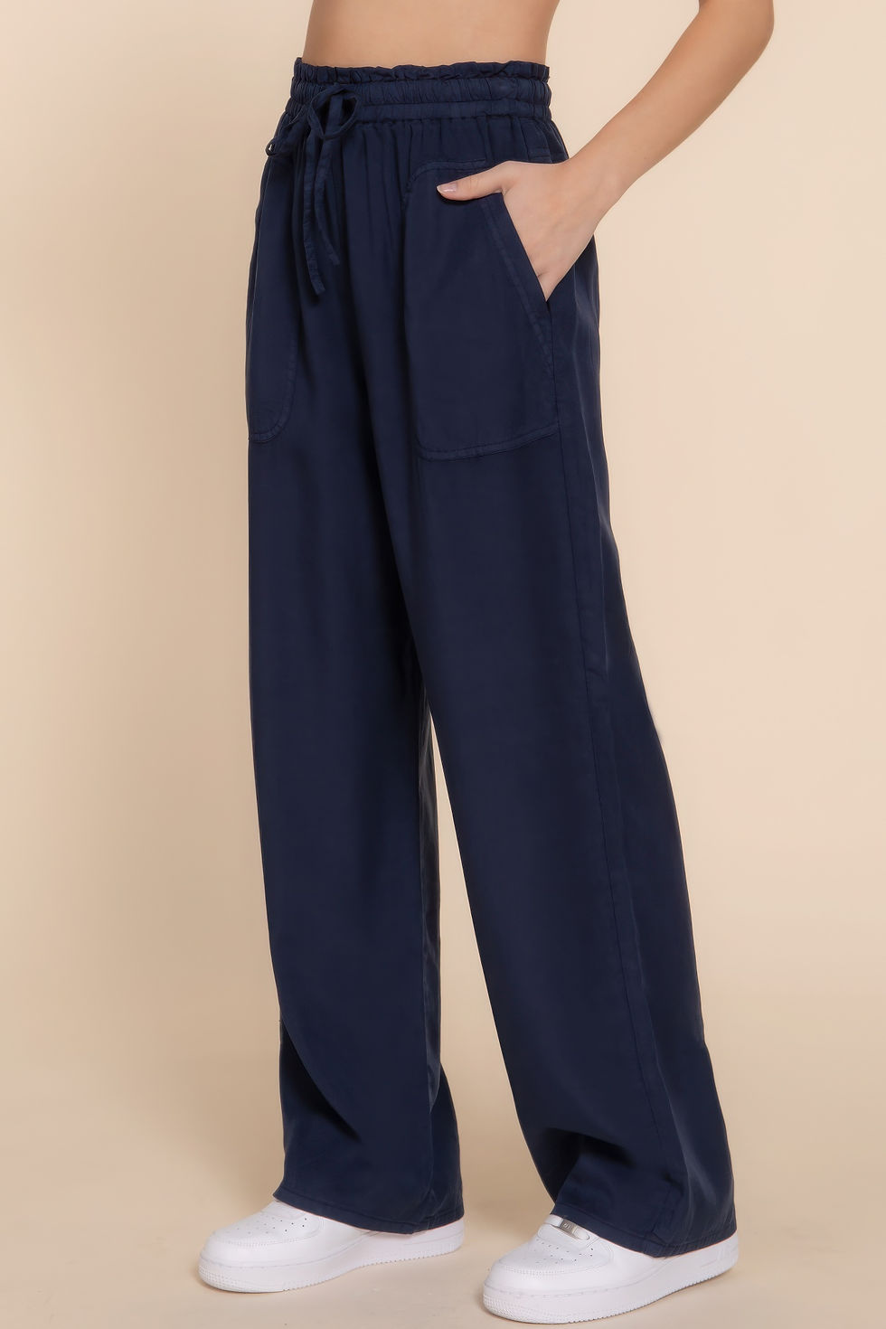 Thumbnail: Elastic Waist Tencel Long Pants