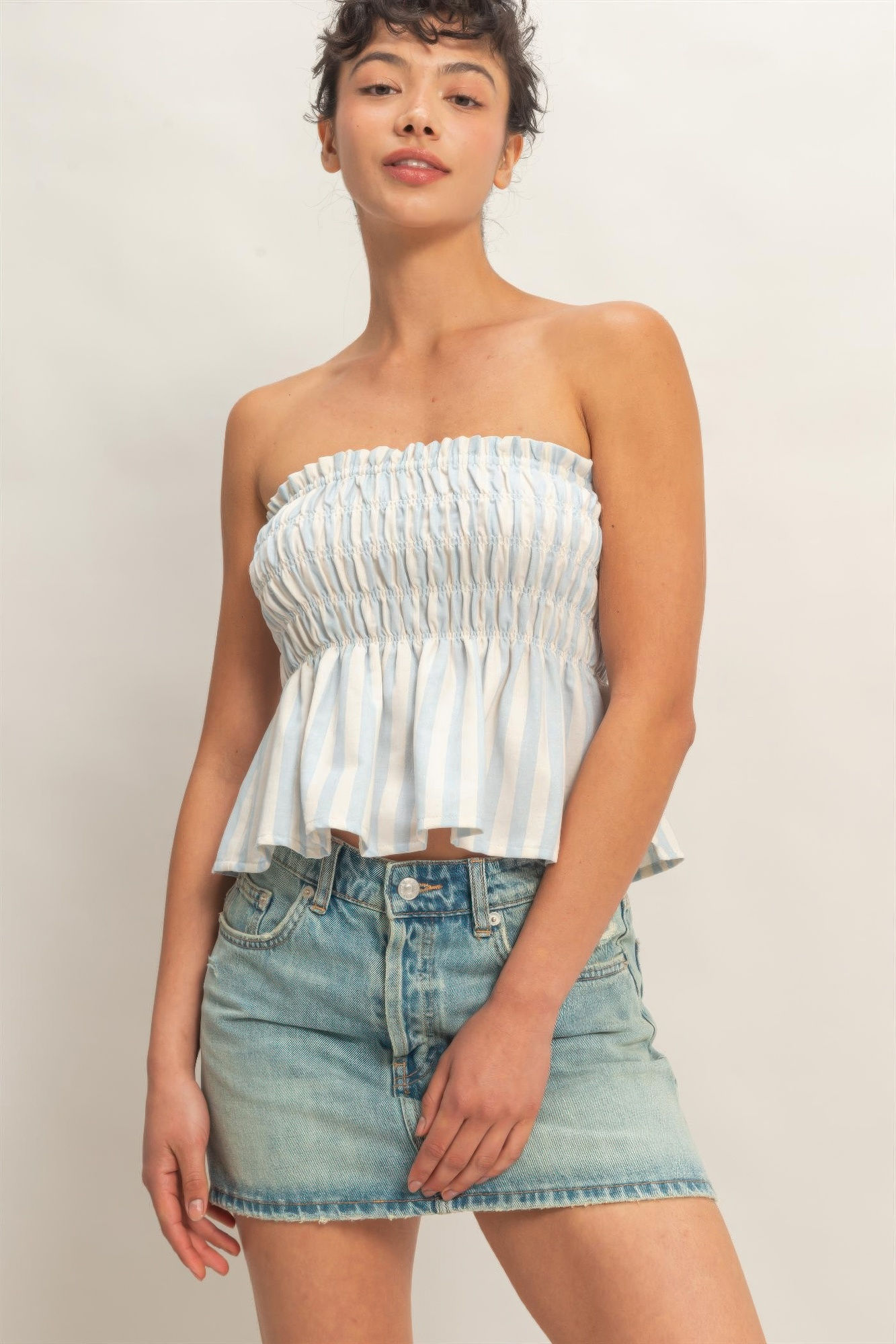 Striped Strapless Smocked Bandeau Top