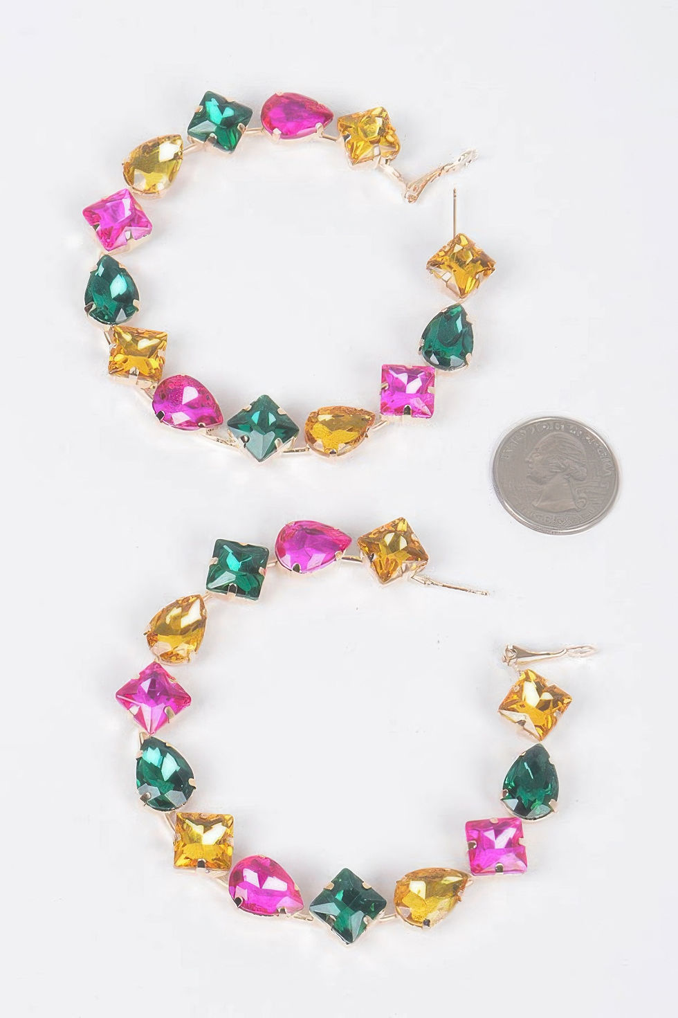 Thumbnail: Multi Rhinestone Hoop Earrings