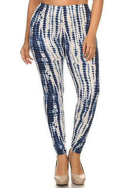 Plus Size Tie Dye Print, Full Length Leggings In A Slim Fitting Style With A...