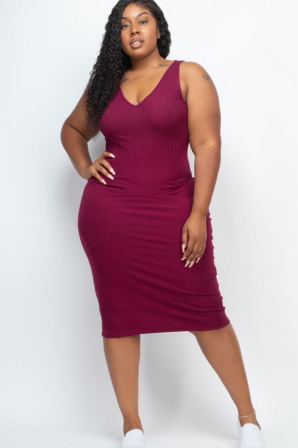 Thumbnail: Plus Size Ribbed Sleeveless Bodycon Midi Dress