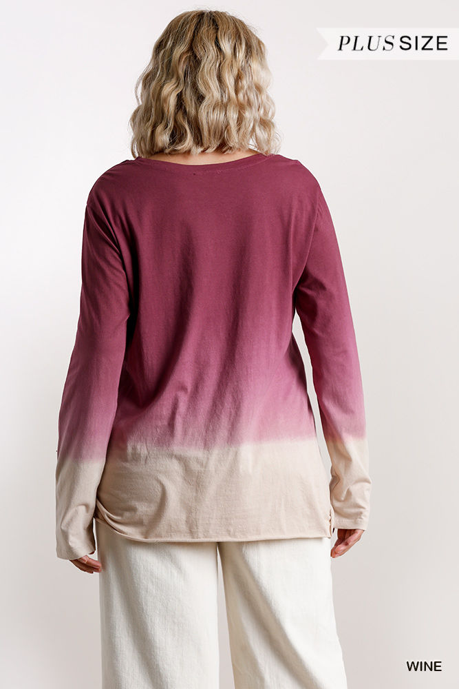 Thumbnail: Ombre Print Long Sleeve Top With Gathered Front Detail And Raw Hem
