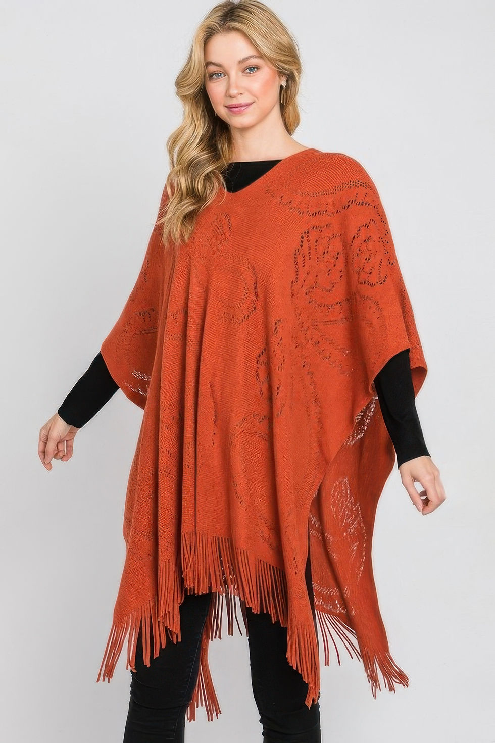 Thumbnail: Paisley Pattern Fringe Poncho