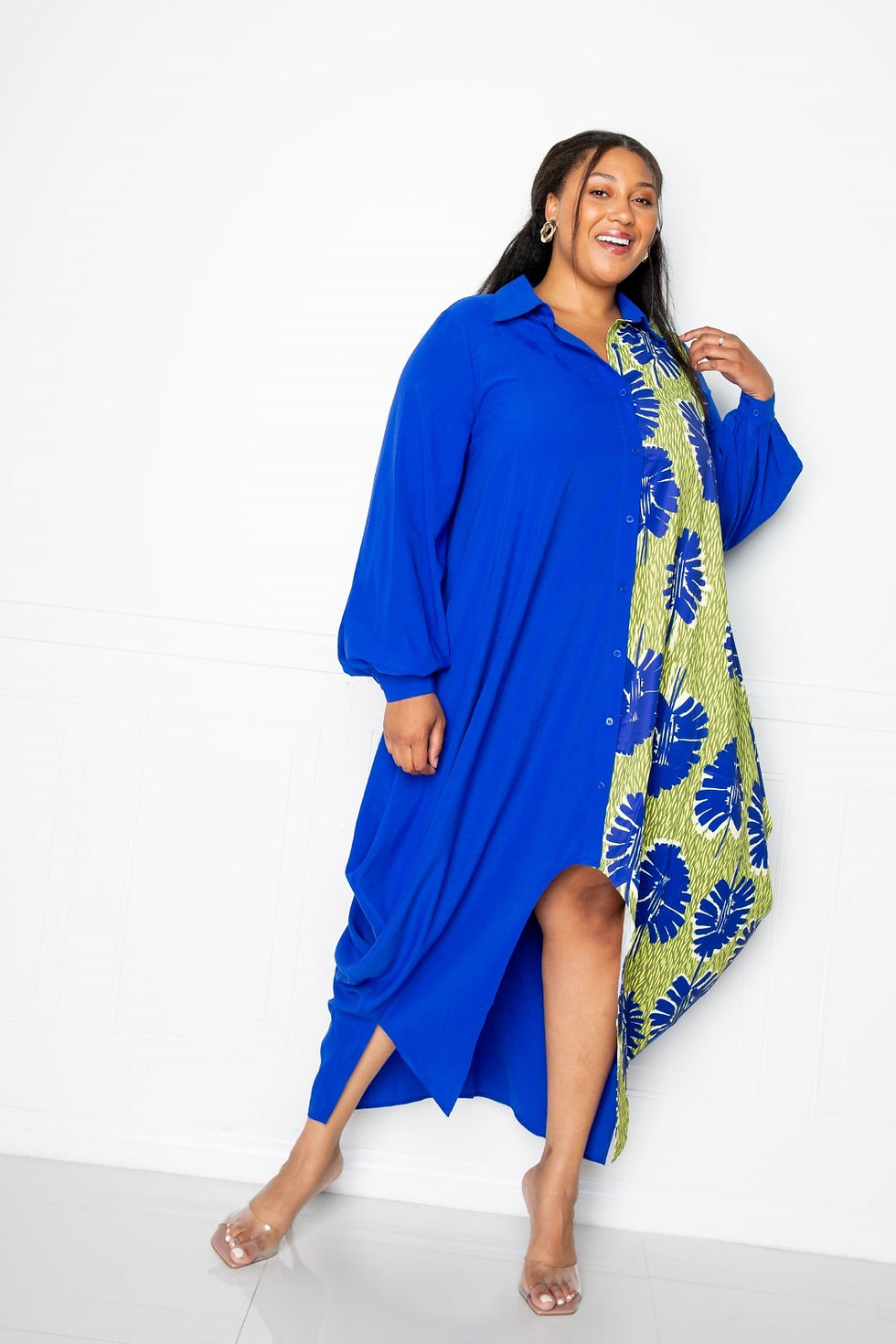Thumbnail: Print Drapy Shirt Maxi Dress