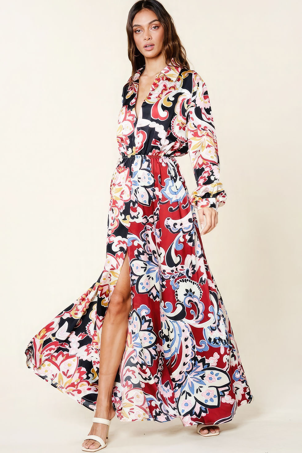Thumbnail: Color Block Printed V Neck Dress