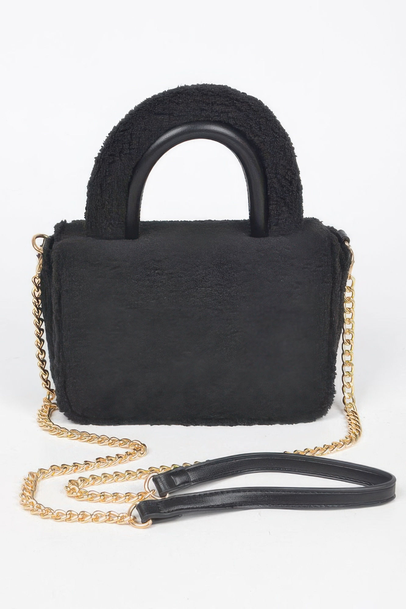 Faux Fur Top Handle Clutch Bag
