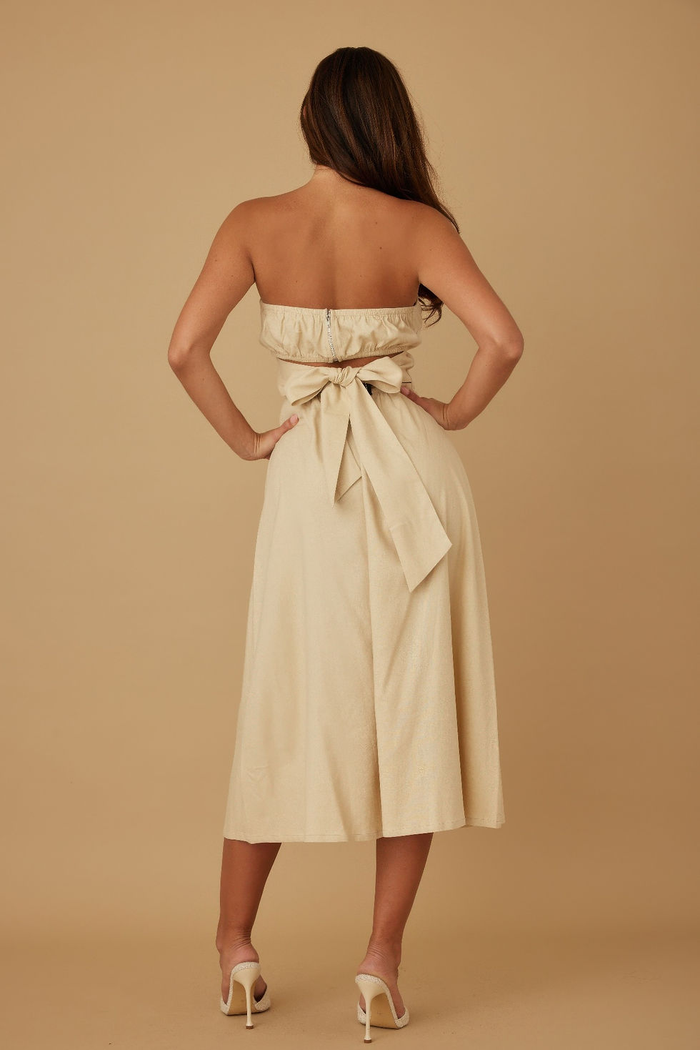 Thumbnail: Flower Lining Linen Pattern Strapless Dress           