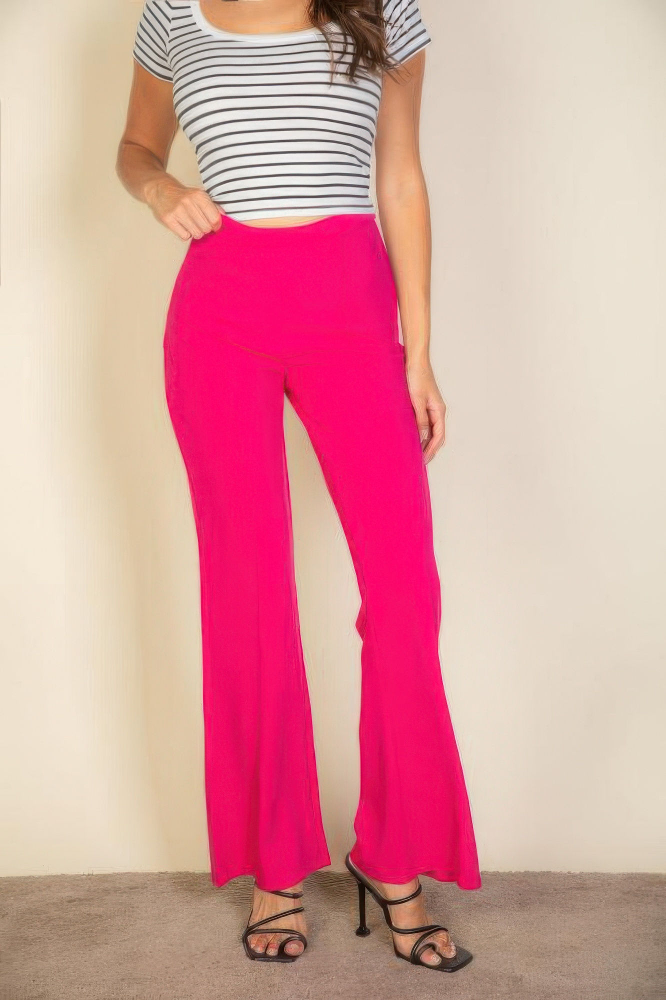 High Waist Stretch Crepe Flare Pants    