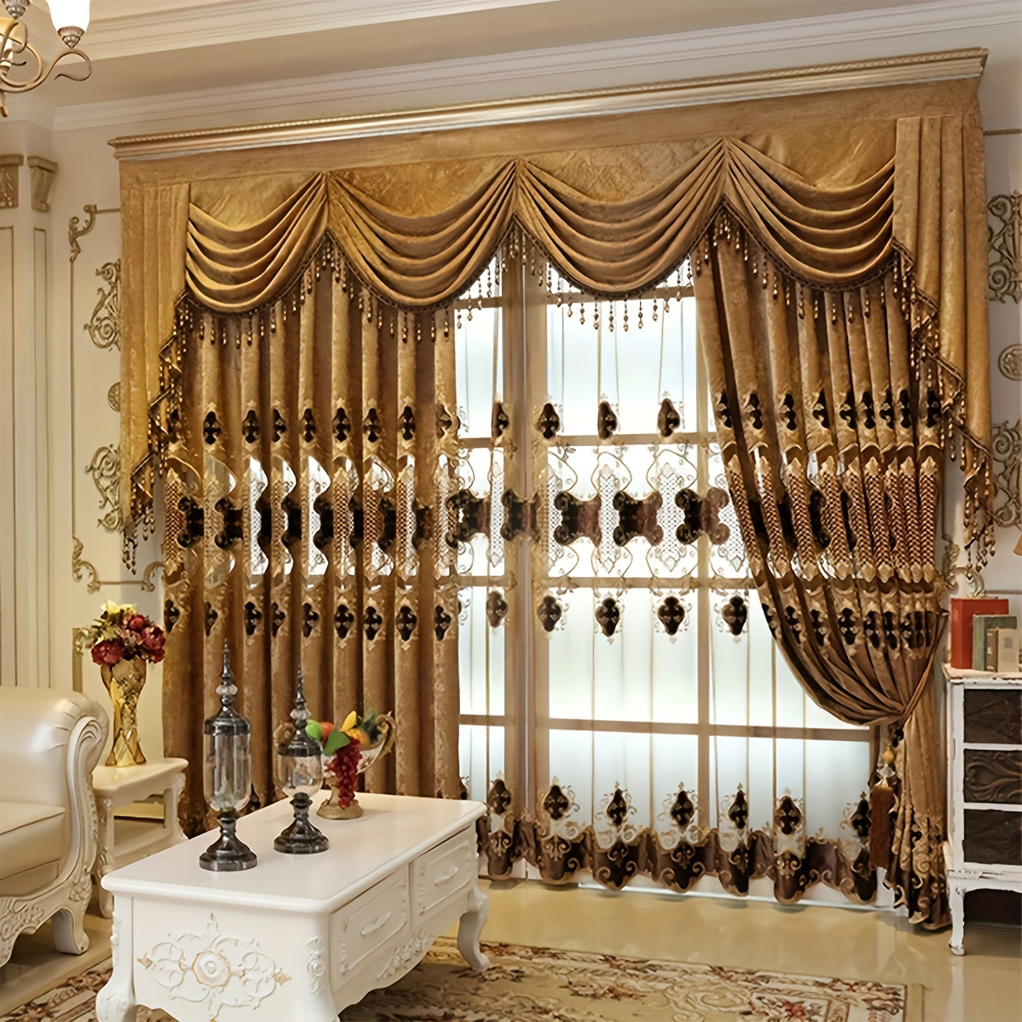 2pcs Luxurious Chenille Blackout Curtains – European Style, Embroidery Detail, 
