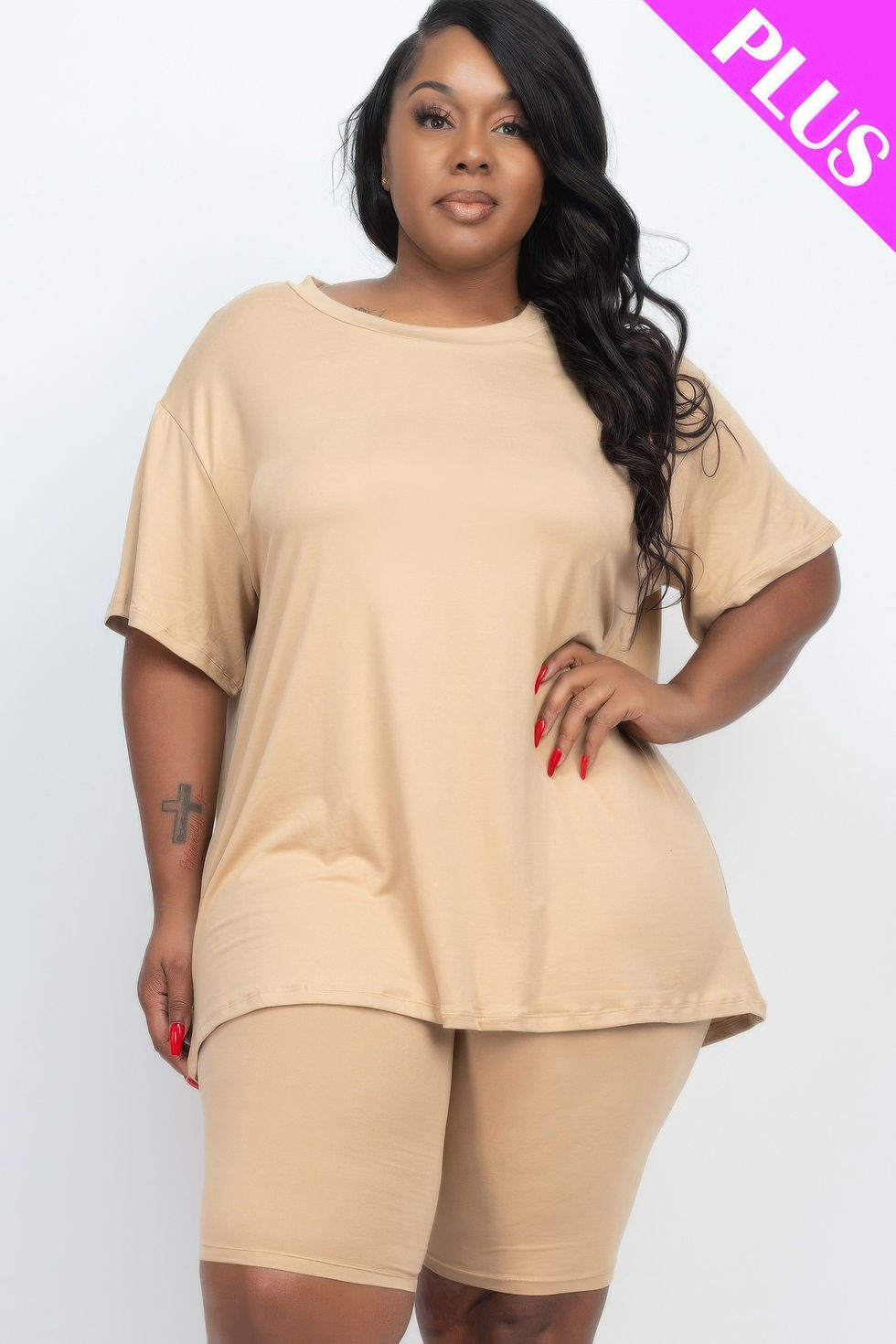 Thumbnail: Plus Size Loose Fit Top & Biker Shorts Set