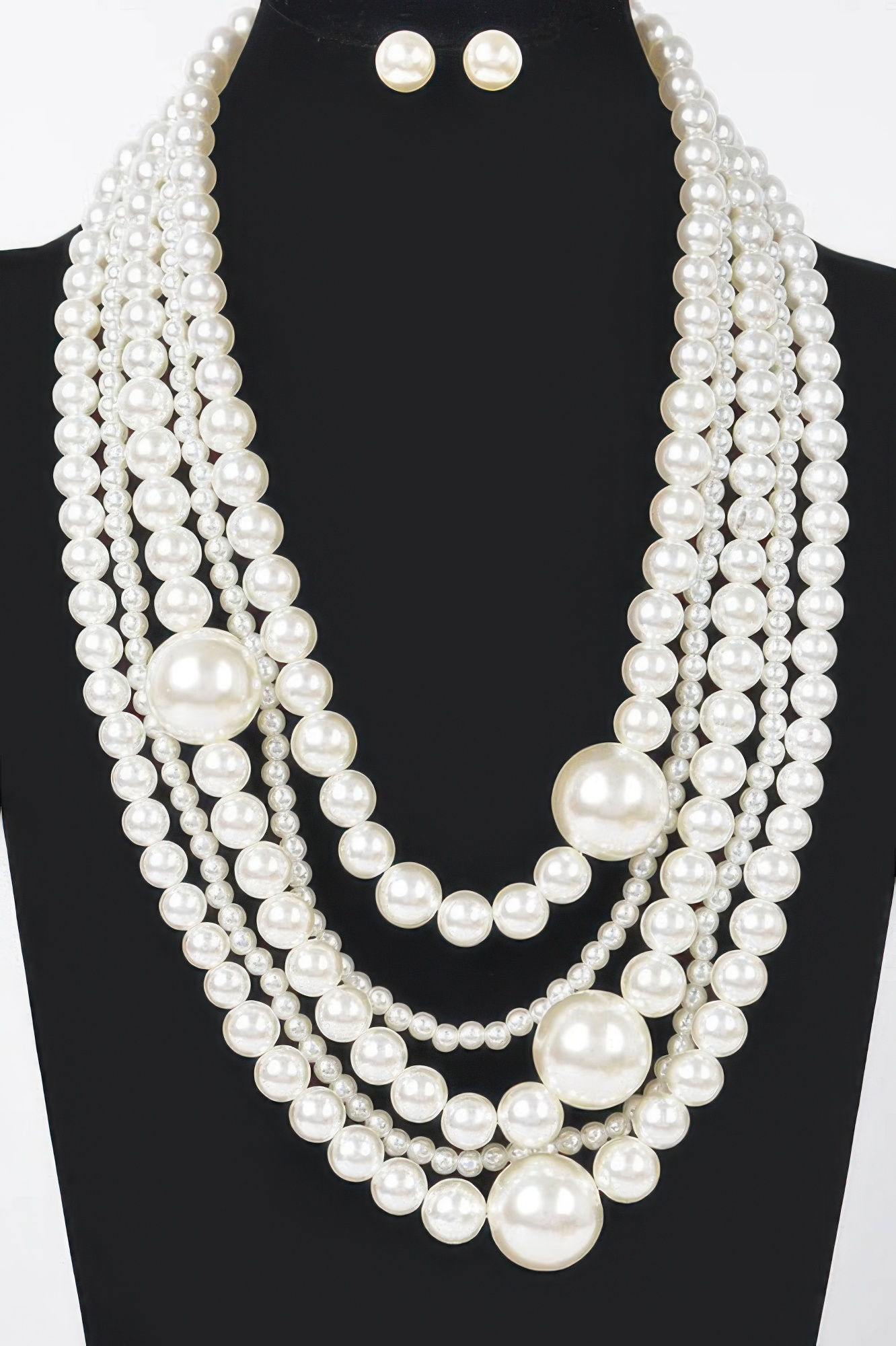 Multi Pearl Layered Necklace W/earring
